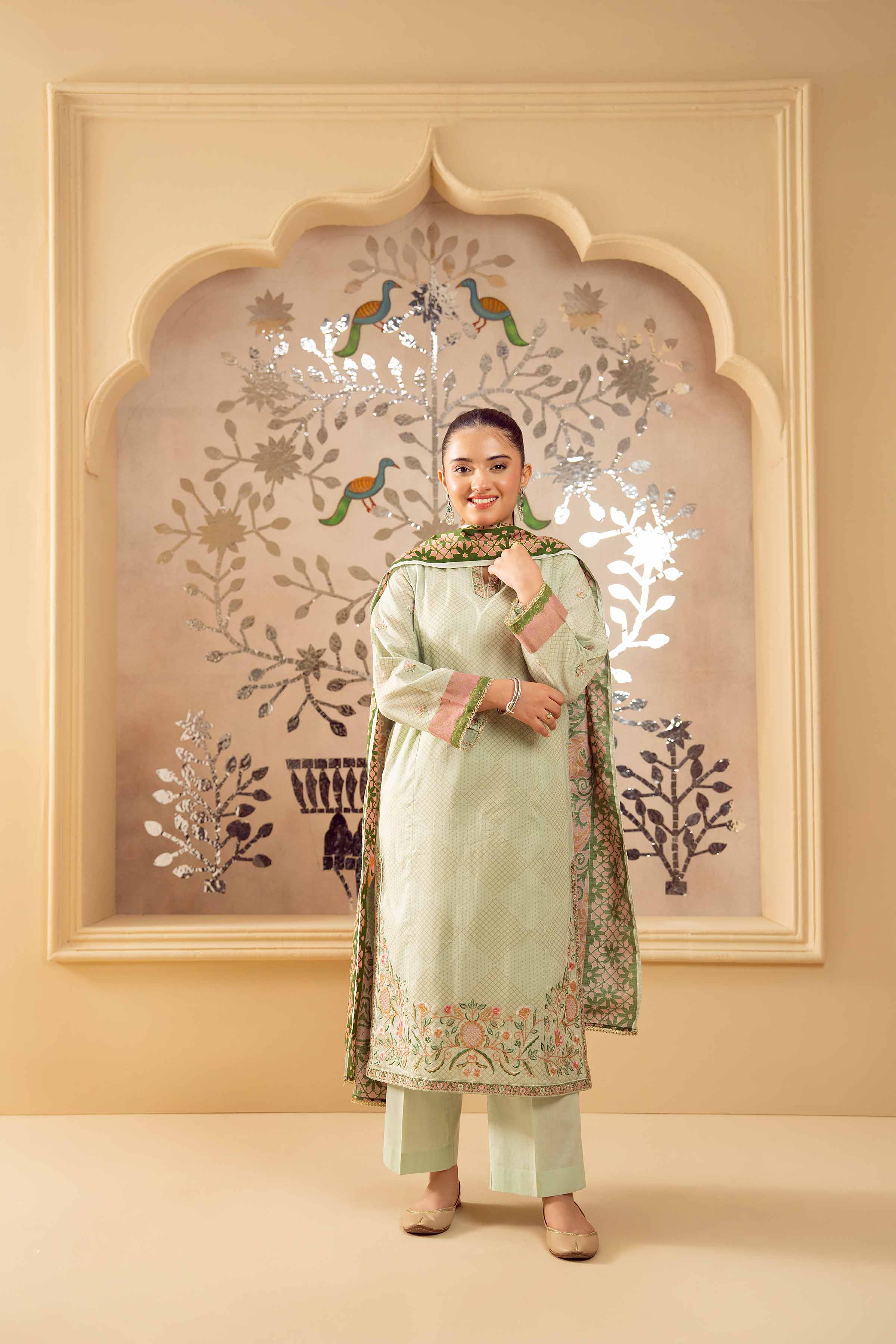 3 Piece - Printed Embroidered Suit - PE25-459 - Image 5