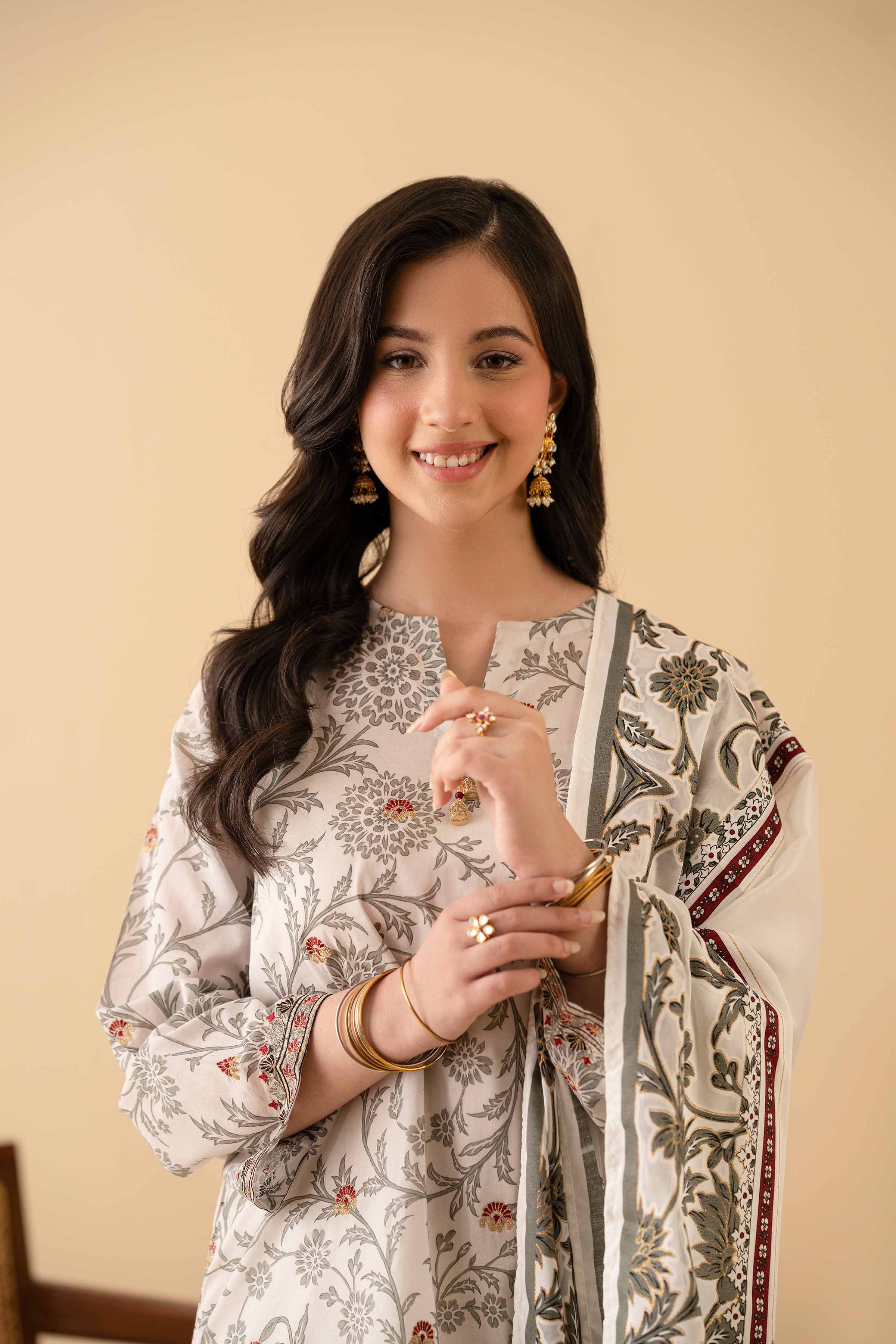 3 Piece - Printed Embroidered Suit - PE25-467 - Image 2