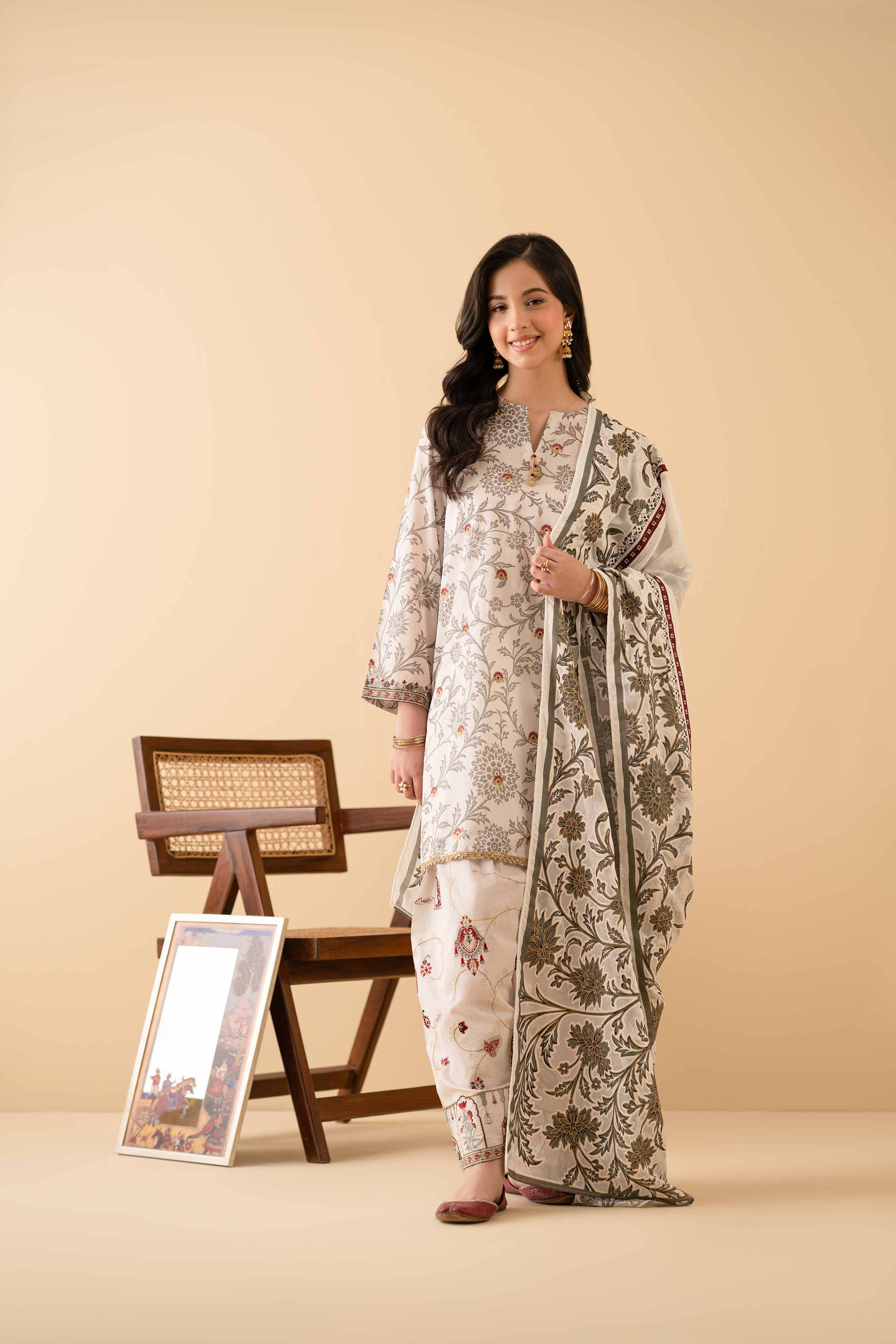 3 Piece - Printed Embroidered Suit - PE25-467 - Image 5
