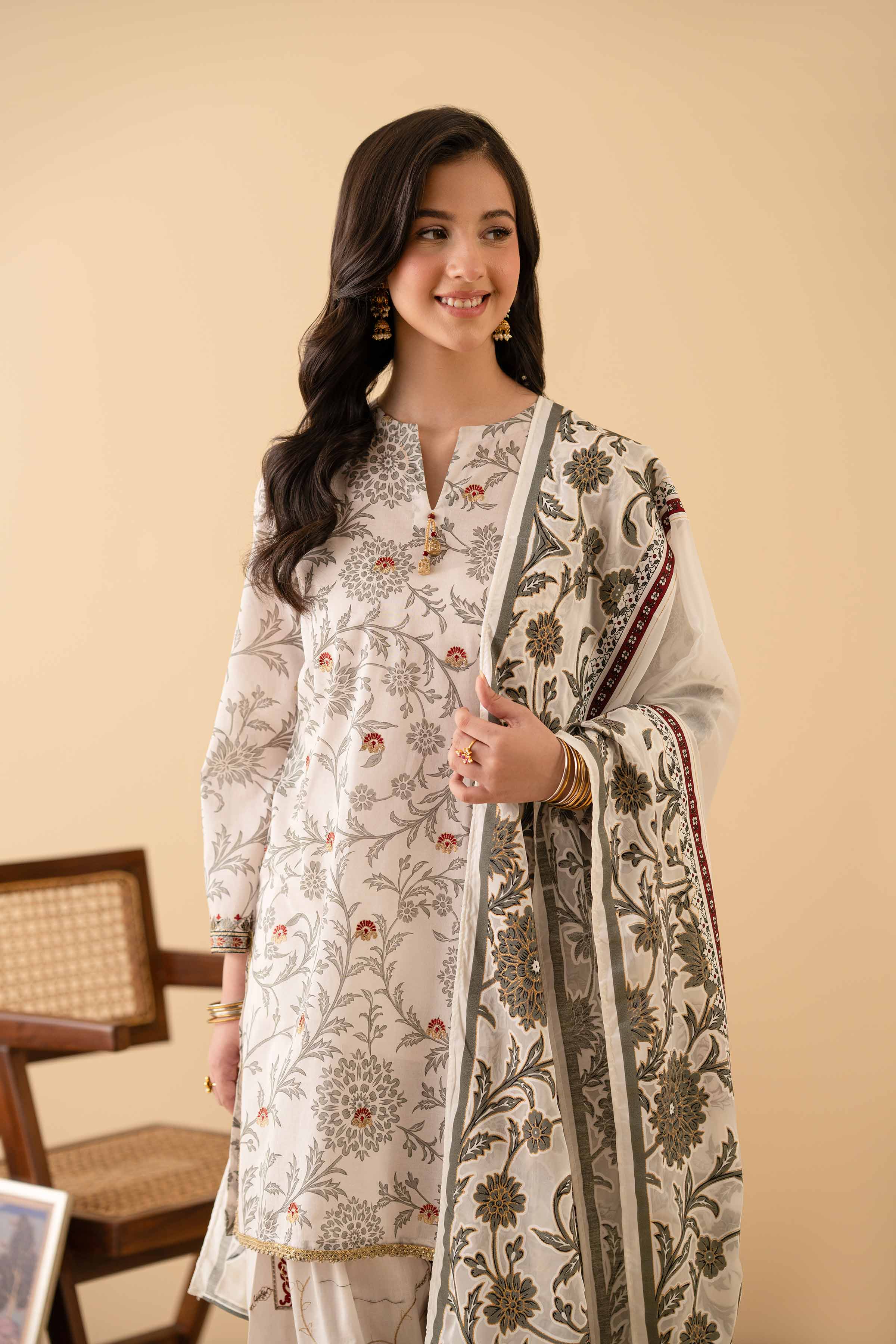 3 Piece - Printed Embroidered Suit - PE25-467 - Image 6
