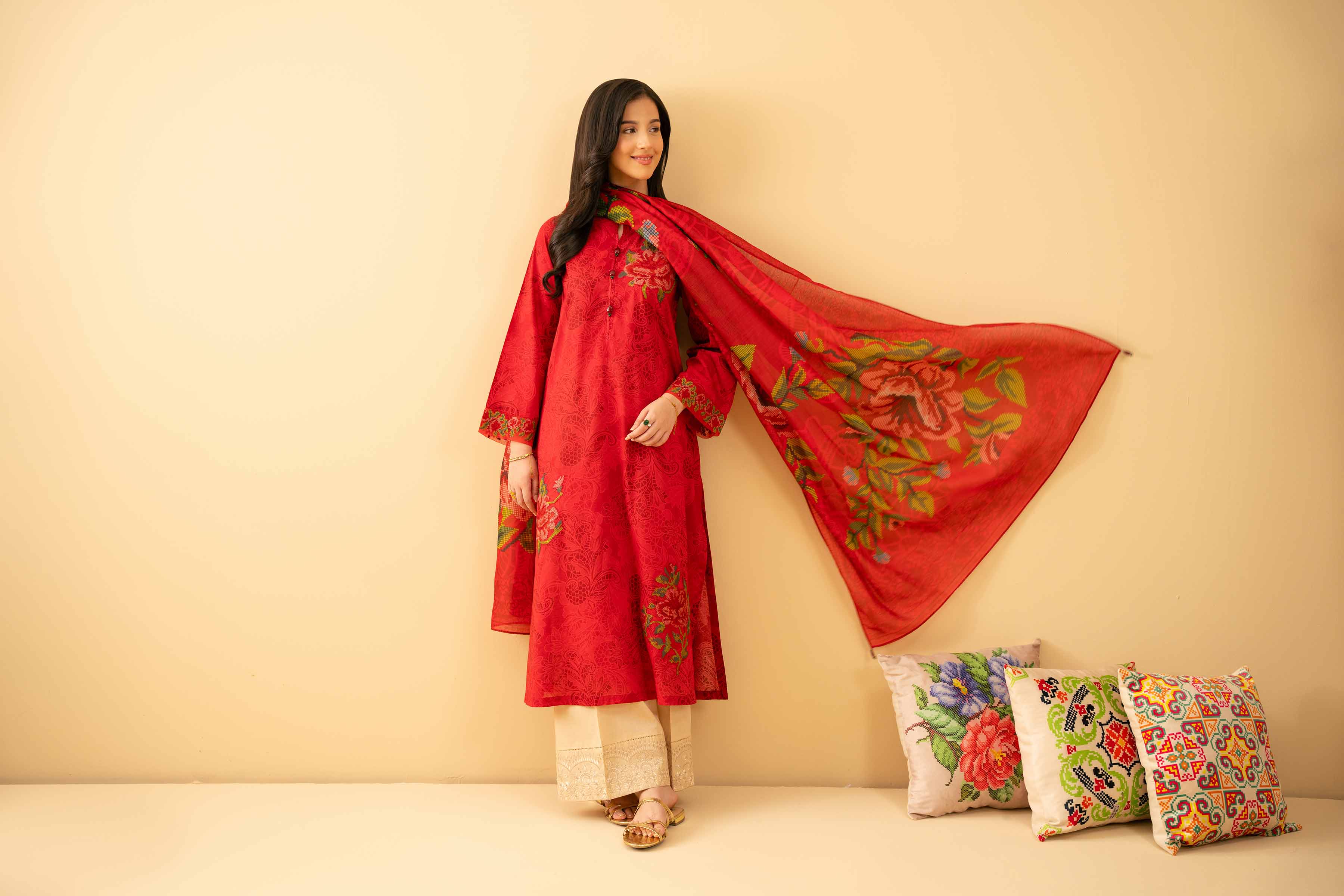 2 Piece - Printed Embroidered Suit - PE25-479 - Image 5