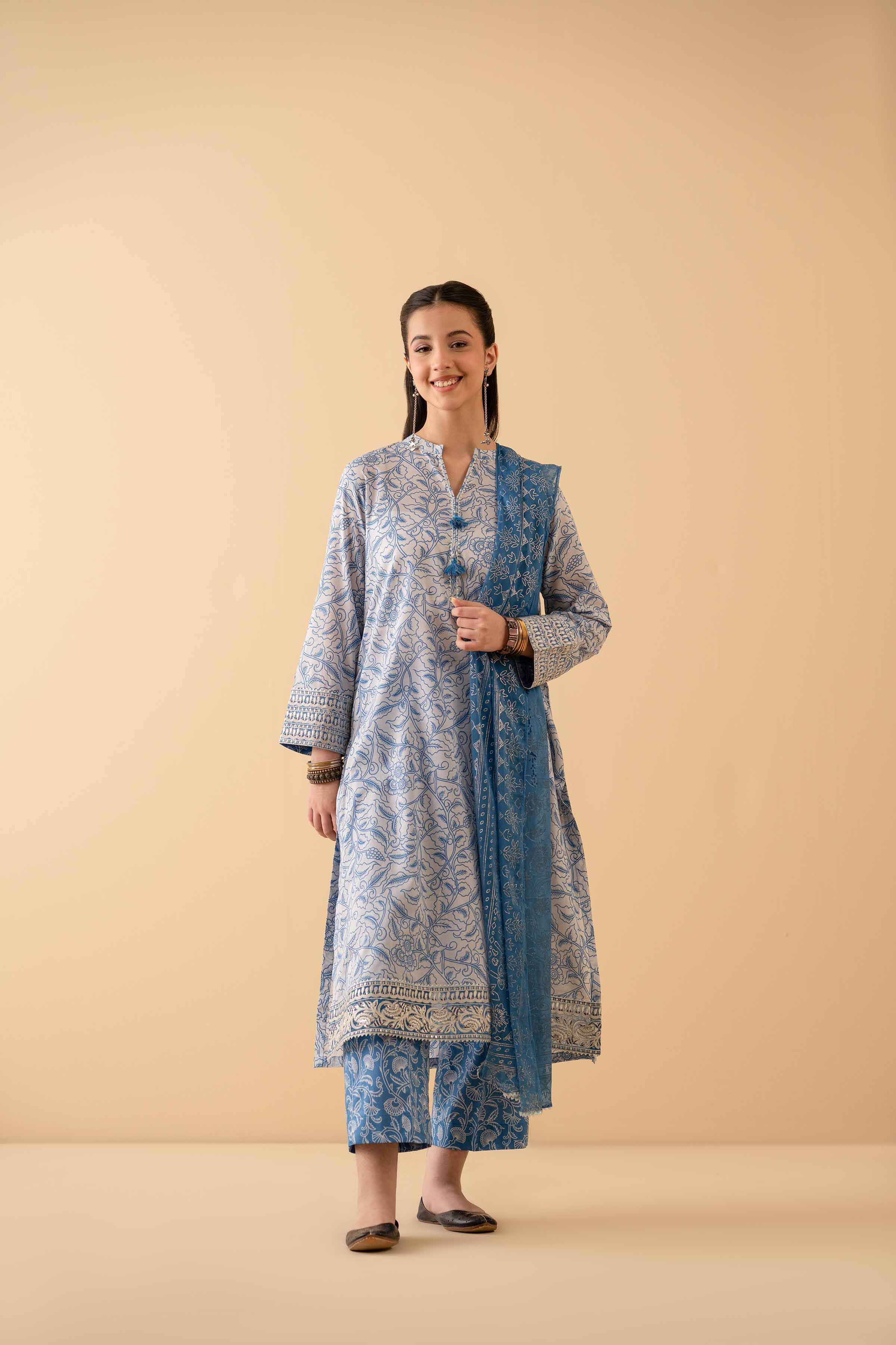3 Piece - Printed Embroidered Suit - PE25-480 - Image 5