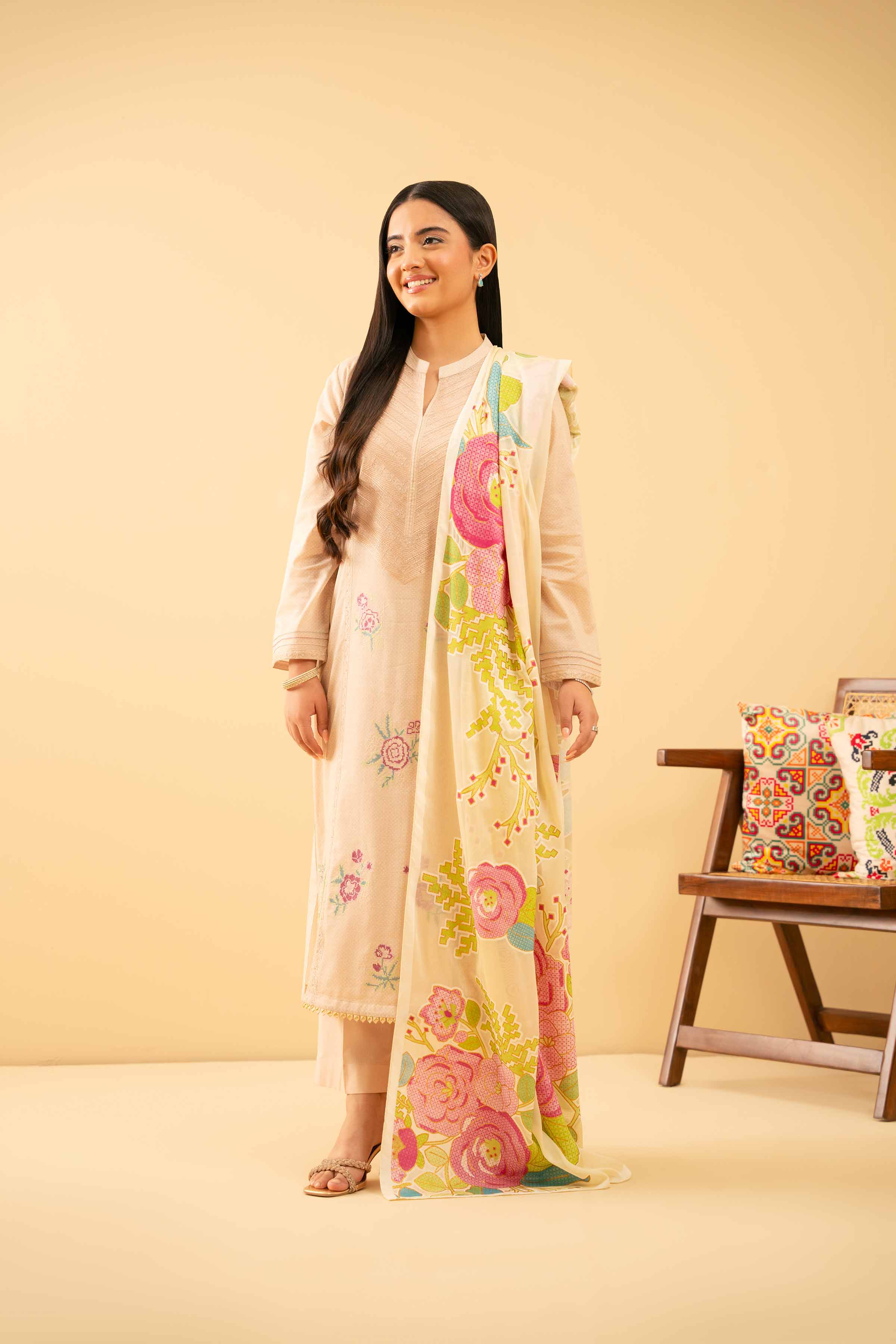 3 Piece - Printed Embroidered Suit - PE25-487 - Image 4