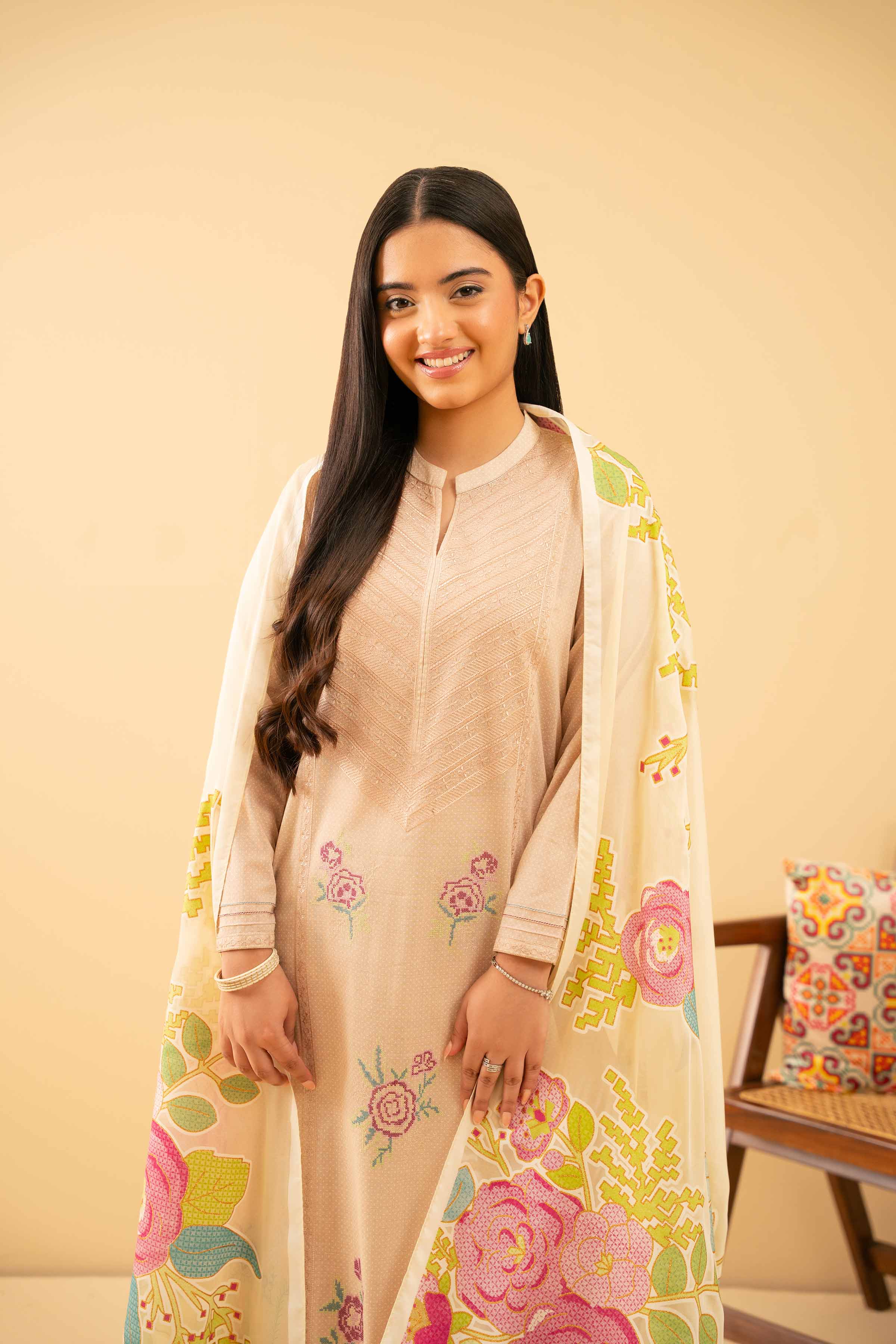 3 Piece - Printed Embroidered Suit - PE25-487 - Image 7