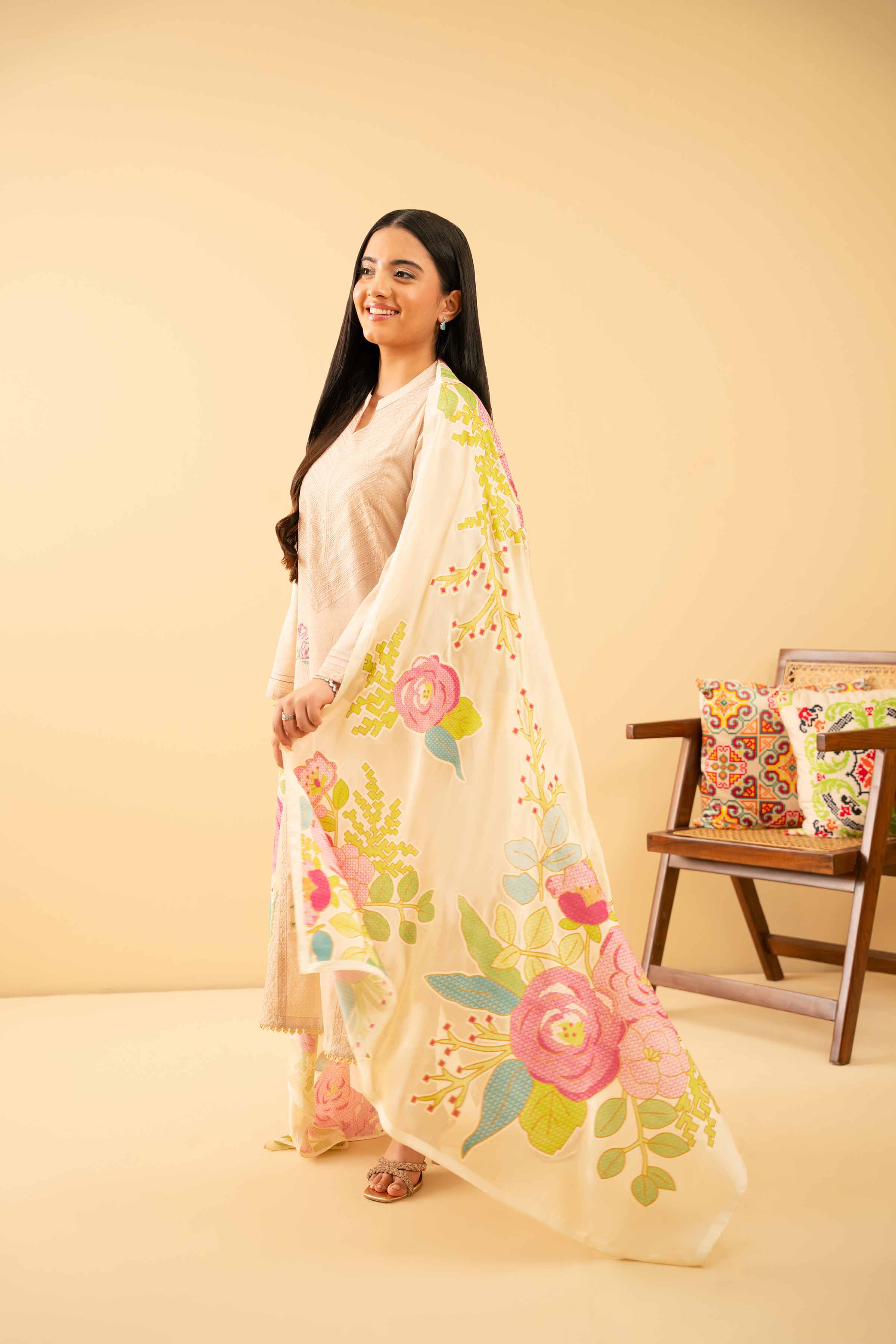 3 Piece - Printed Embroidered Suit - PE25-487 - Image 9