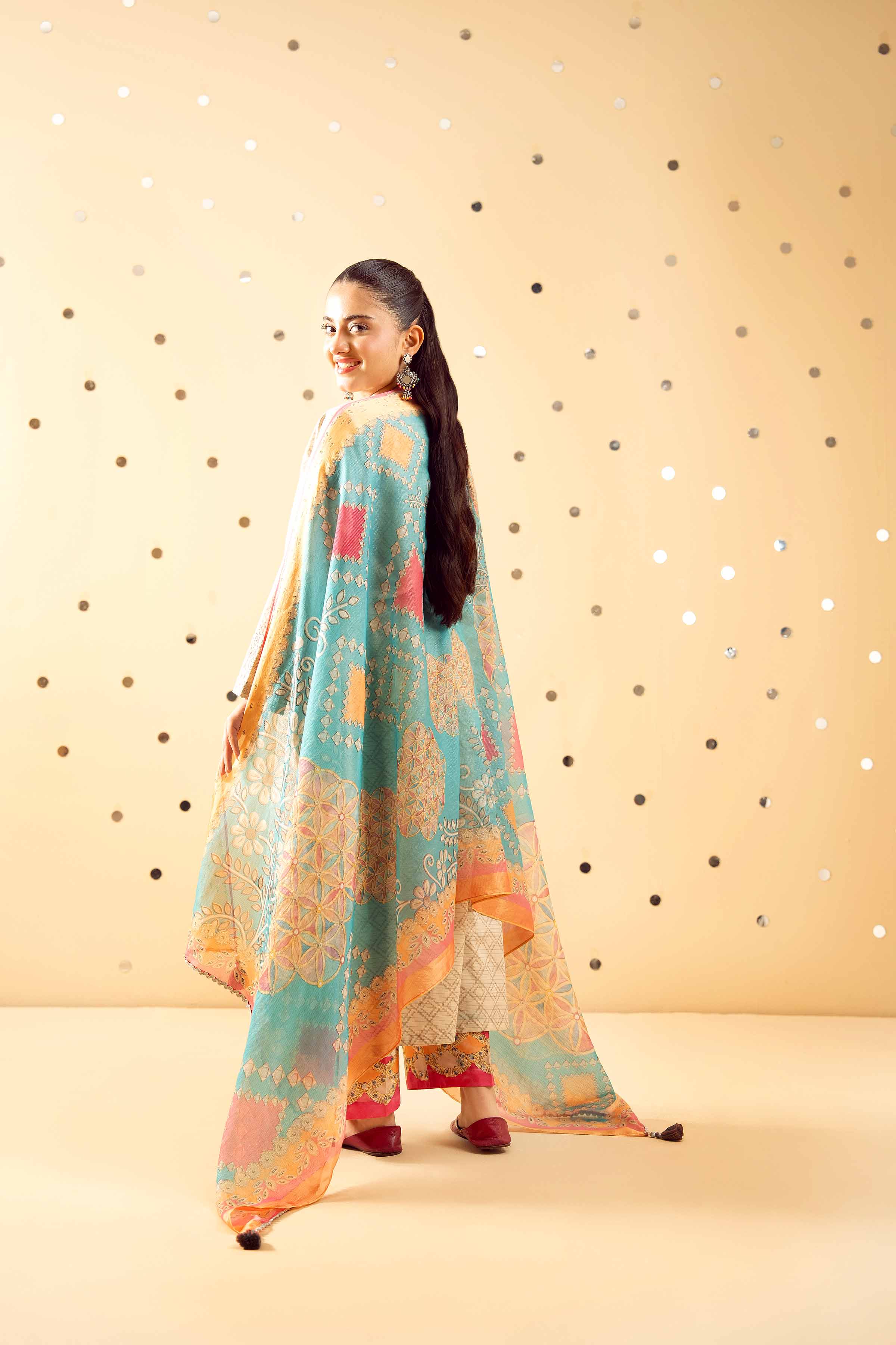 3 Piece - Printed Embroidered Suit - PE25-489 - Image 3