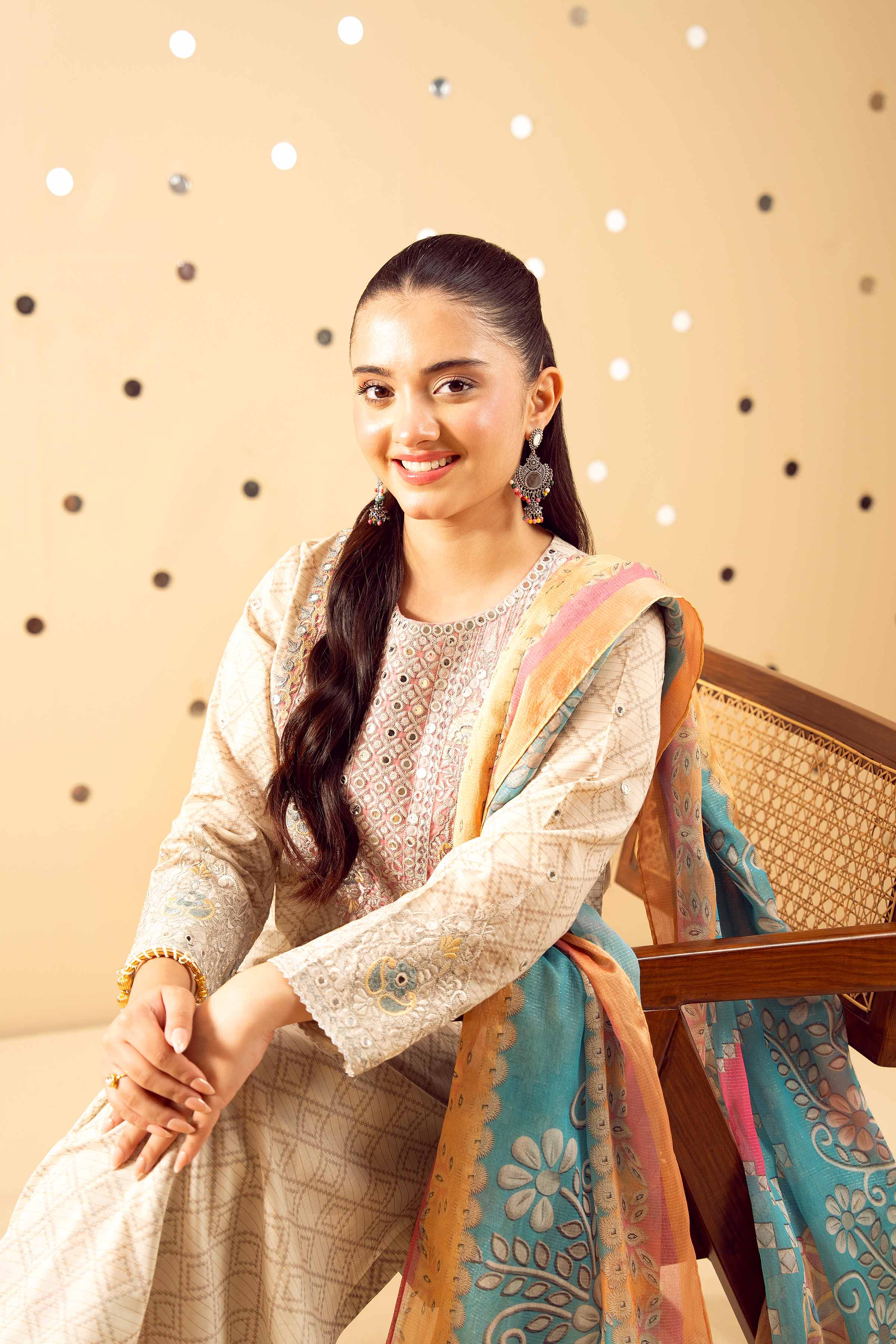 3 Piece - Printed Embroidered Suit - PE25-489 - Image 5