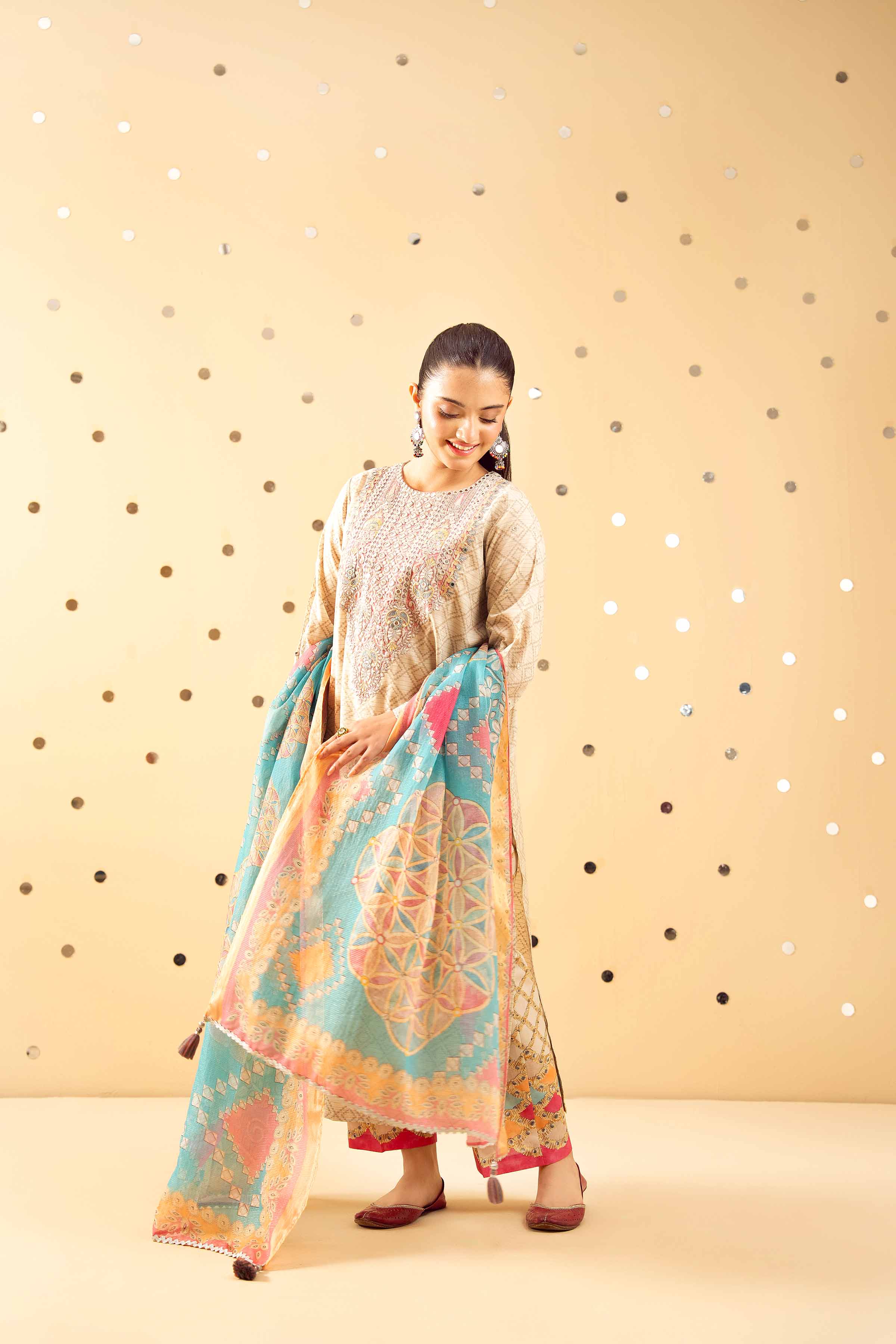 3 Piece - Printed Embroidered Suit - PE25-489 - Image 6