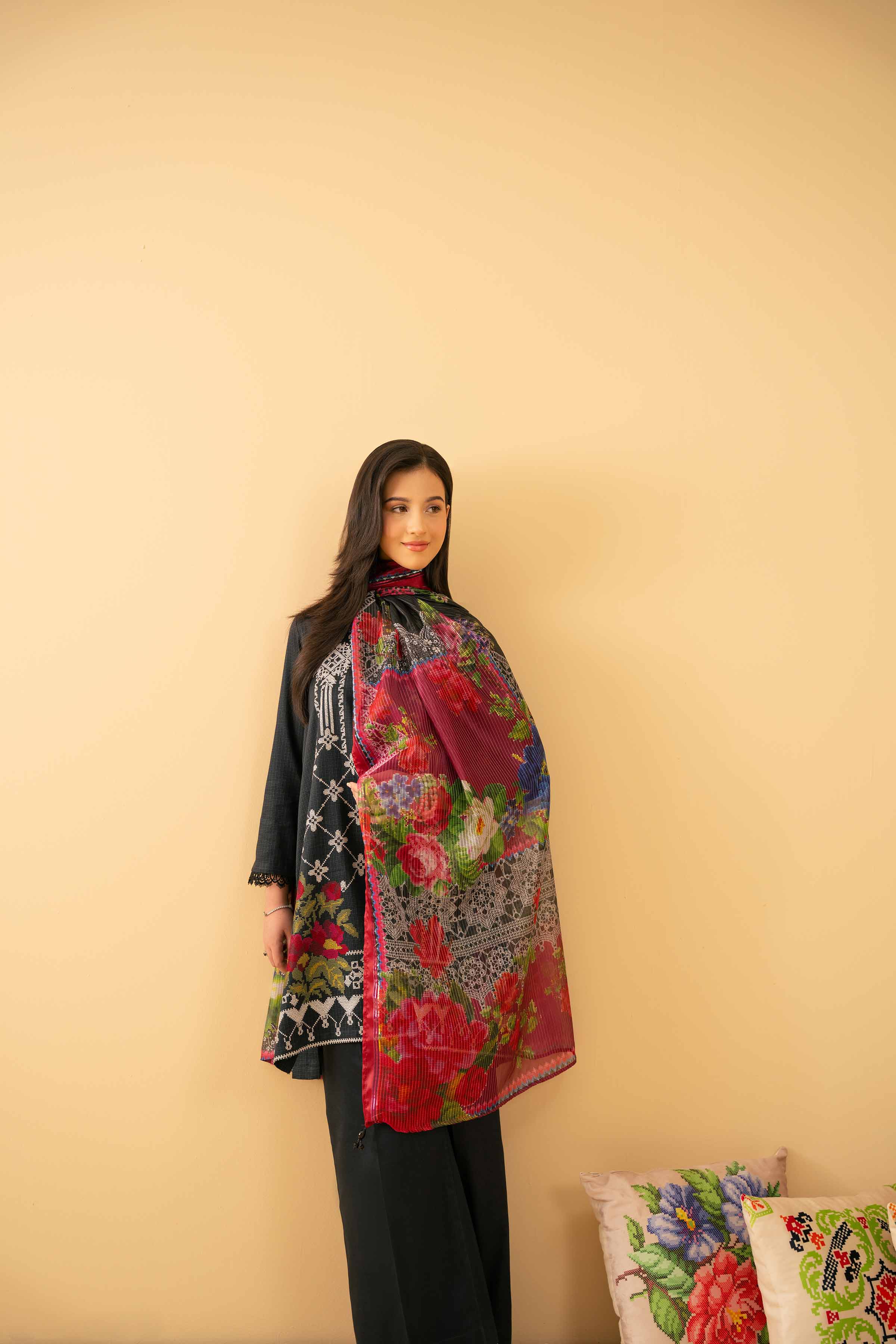 3 Piece - Printed Embroidered Suit - PE25-493 - Image 5