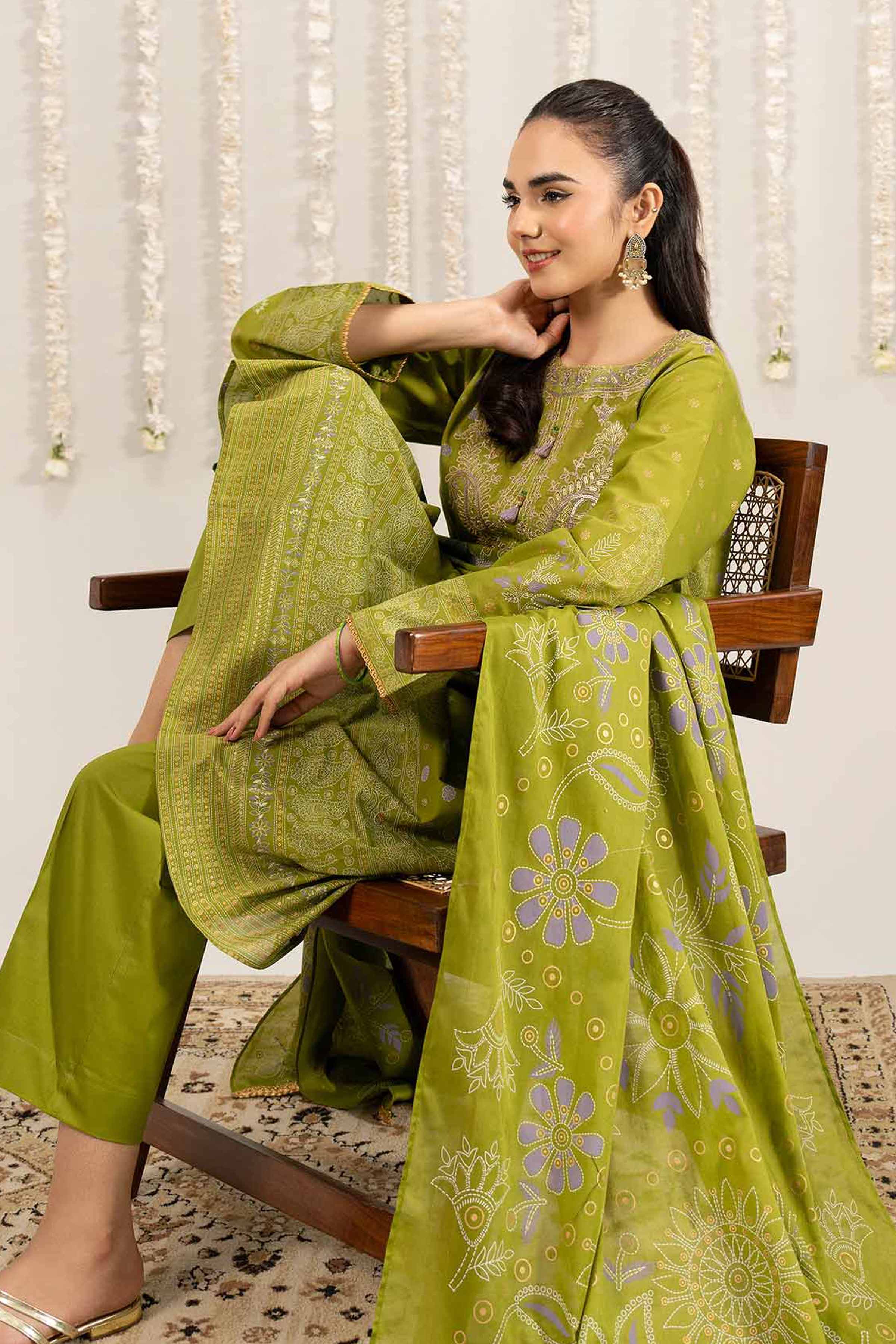 3 Piece - Printed Embroidered Suit - PE25-494