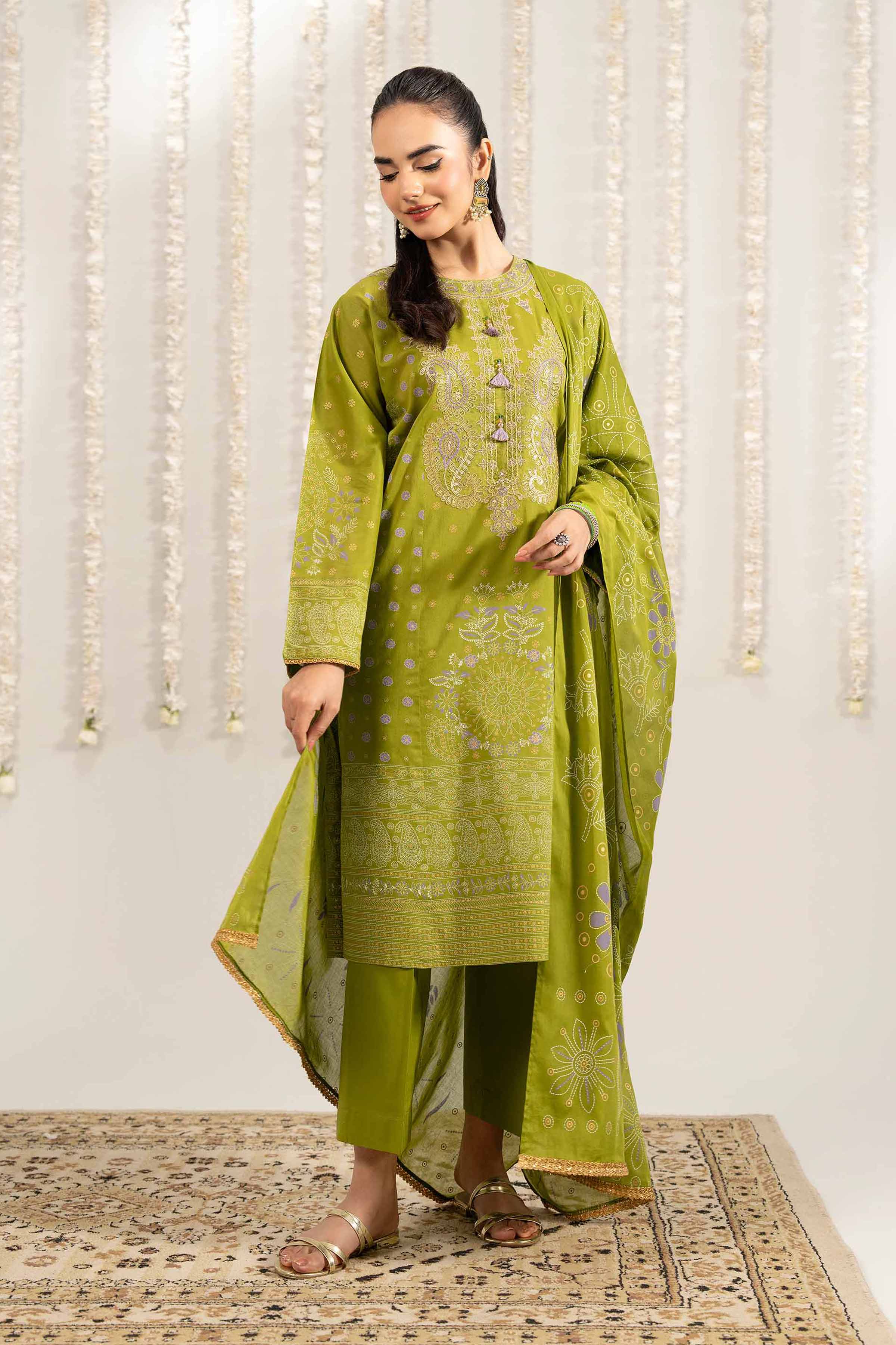 3 Piece - Printed Embroidered Suit - PE25-494 - Image 2