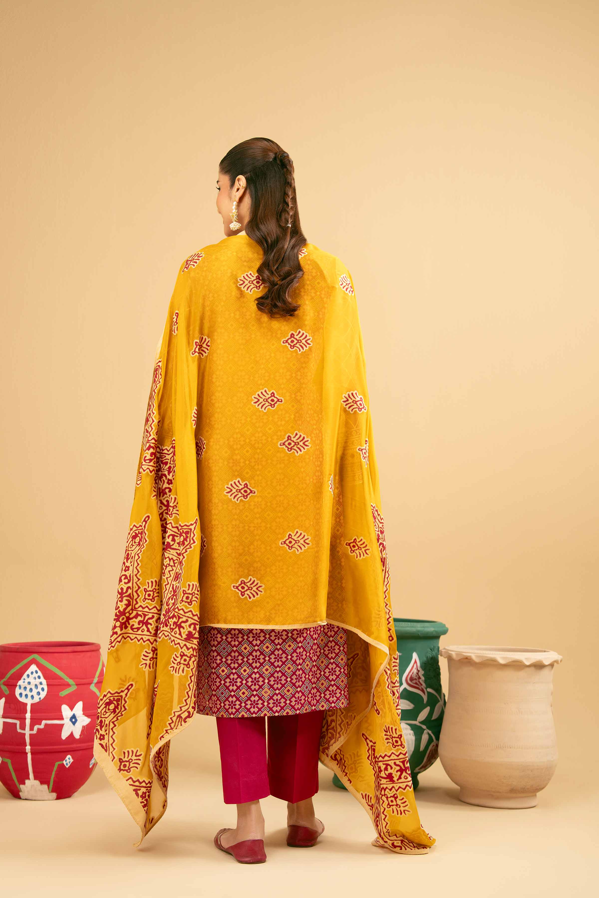 3 Piece - Printed Embroidered Suit - PE25-504 - Image 3