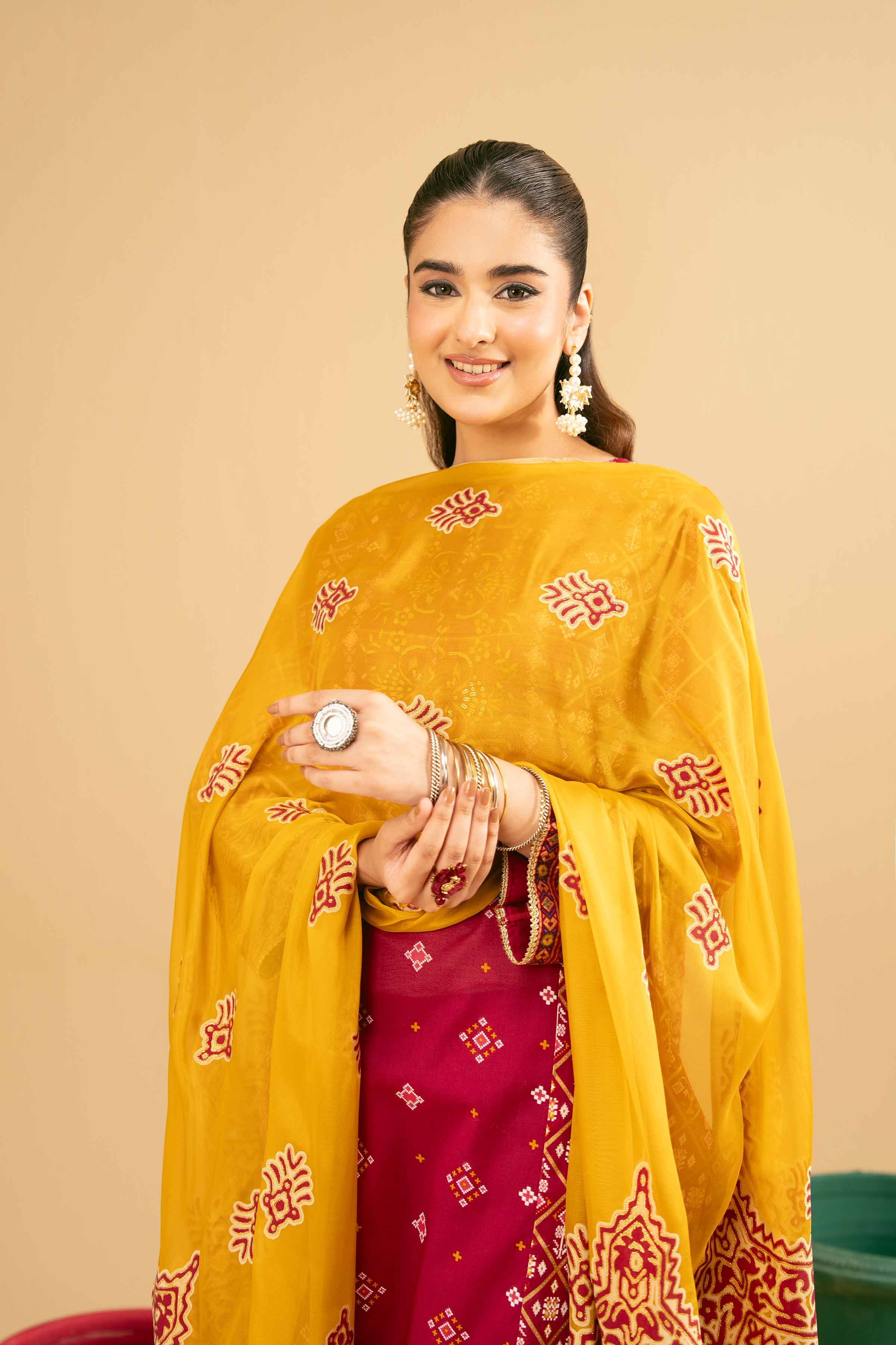 3 Piece - Printed Embroidered Suit - PE25-504 - Image 5