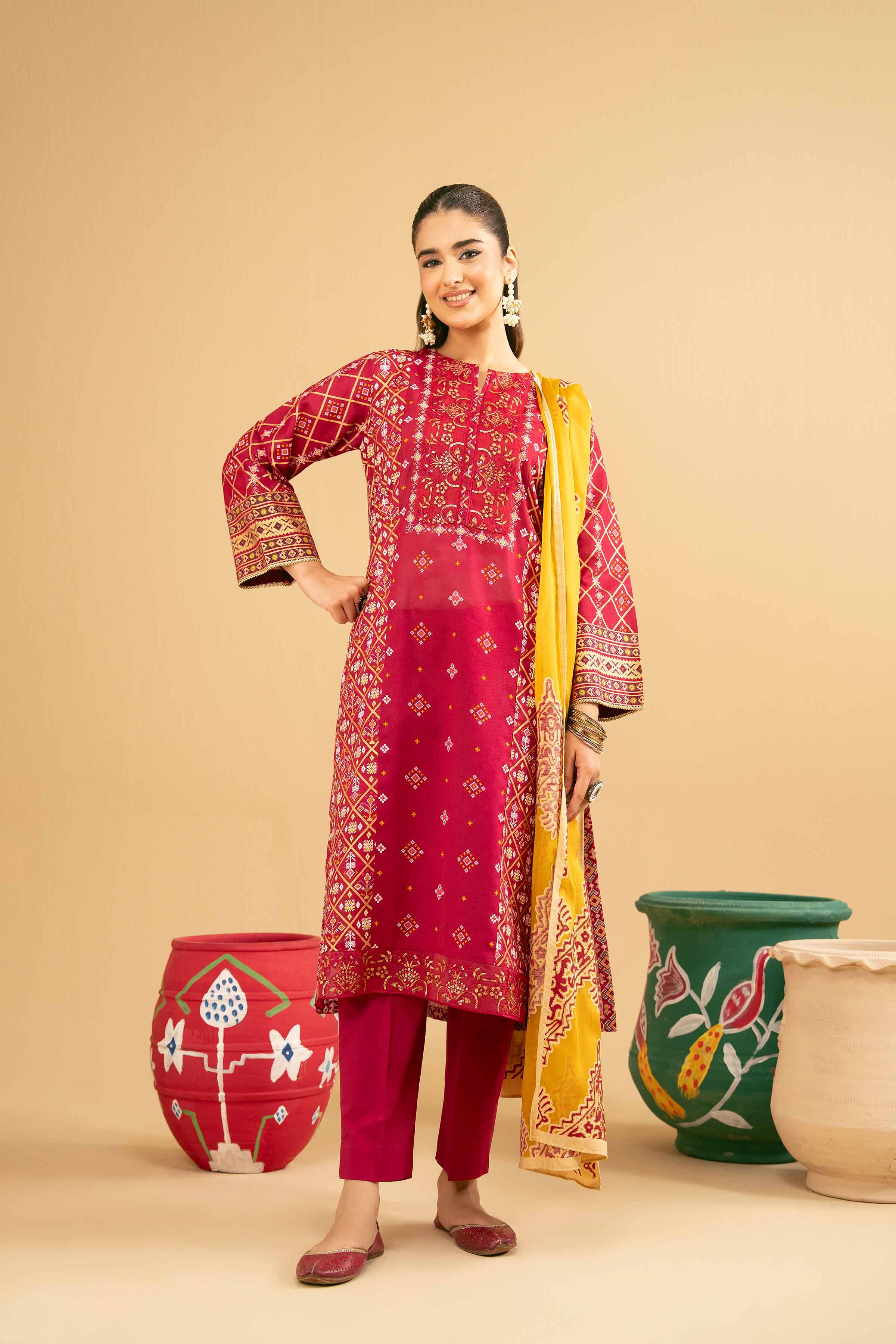 3 Piece - Printed Embroidered Suit - PE25-504 - Image 6
