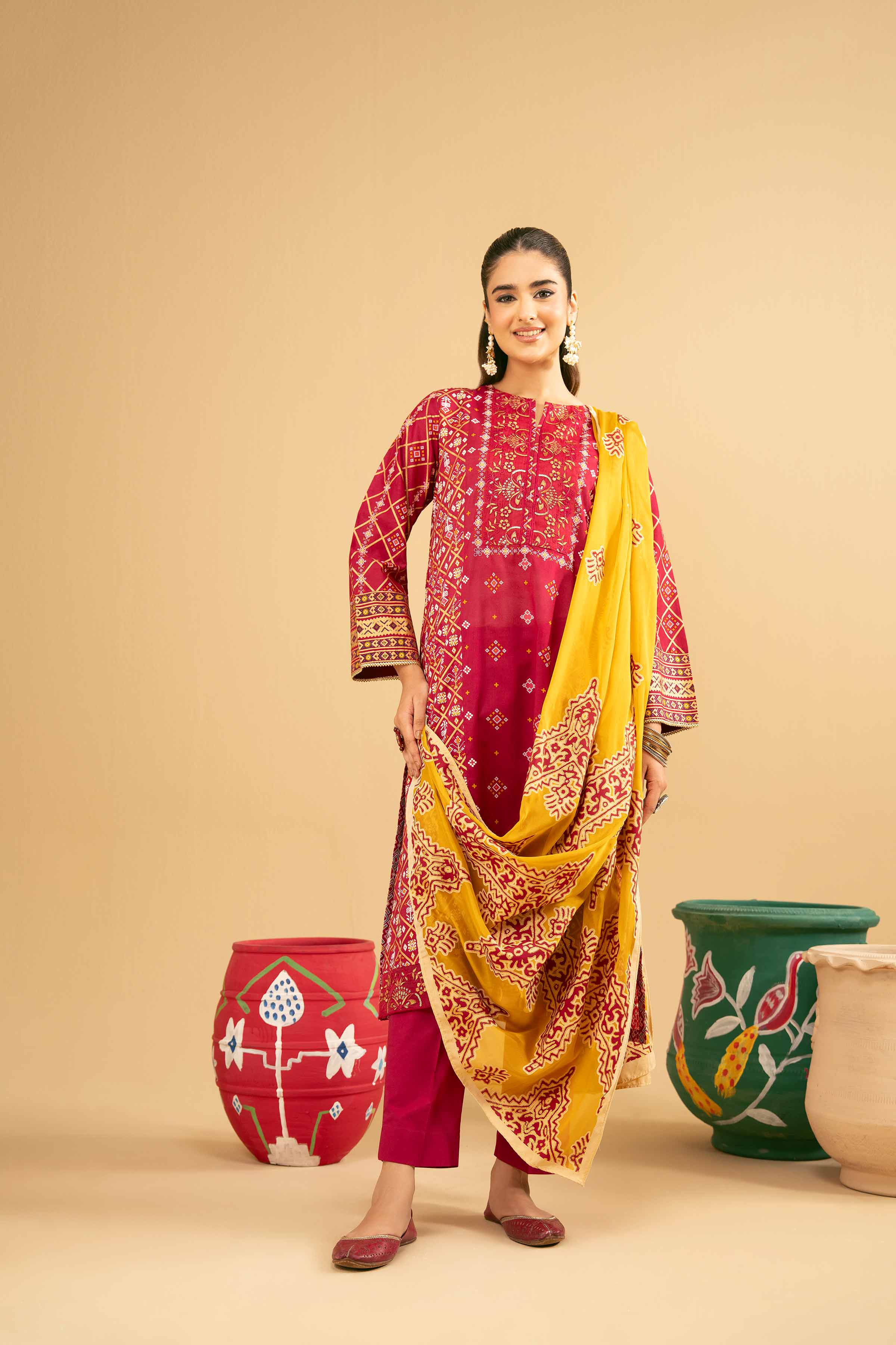 3 Piece - Printed Embroidered Suit - PE25-504 - Image 7
