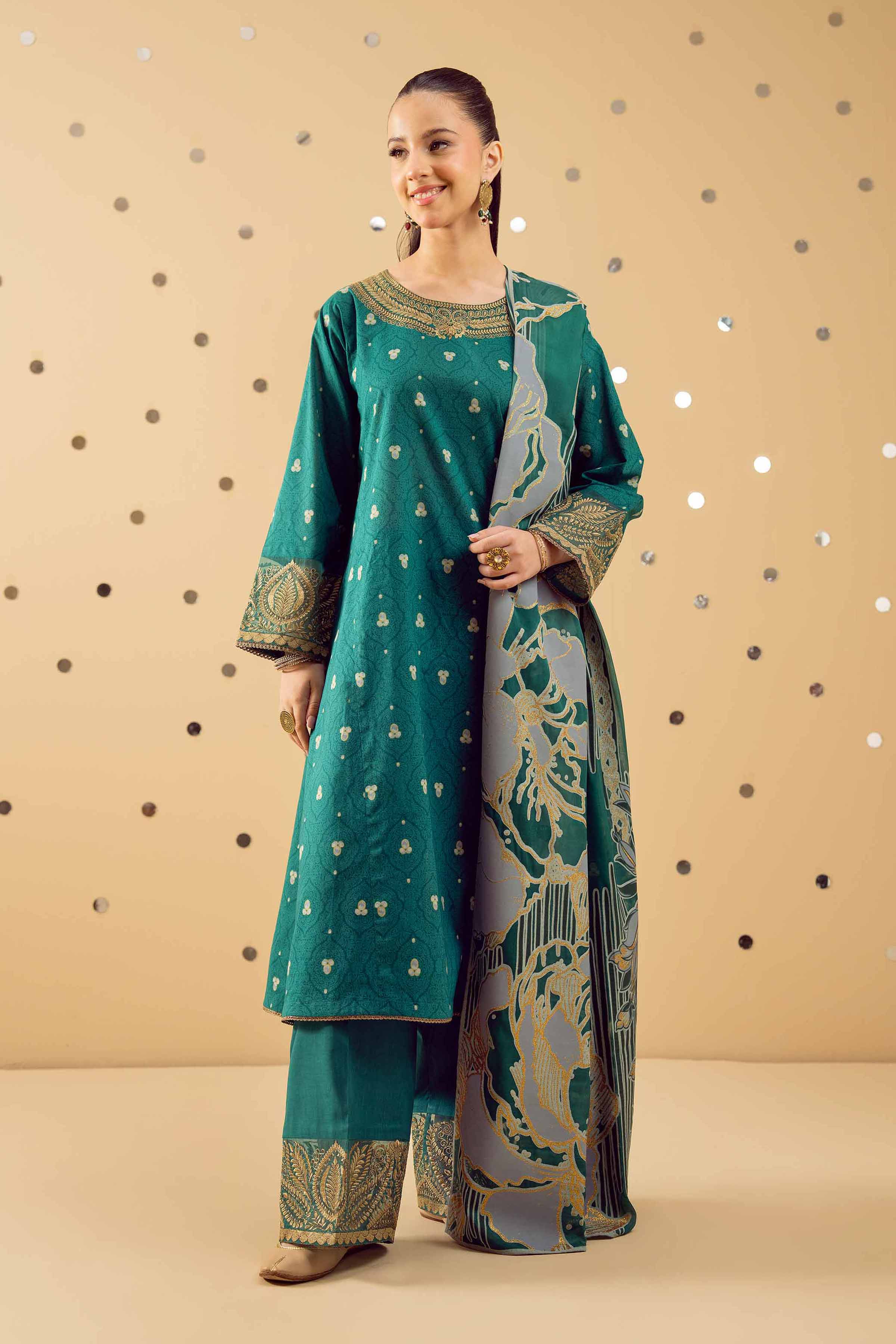 3 Piece - Printed Embroidered Suit - PE25-508 - Image 4