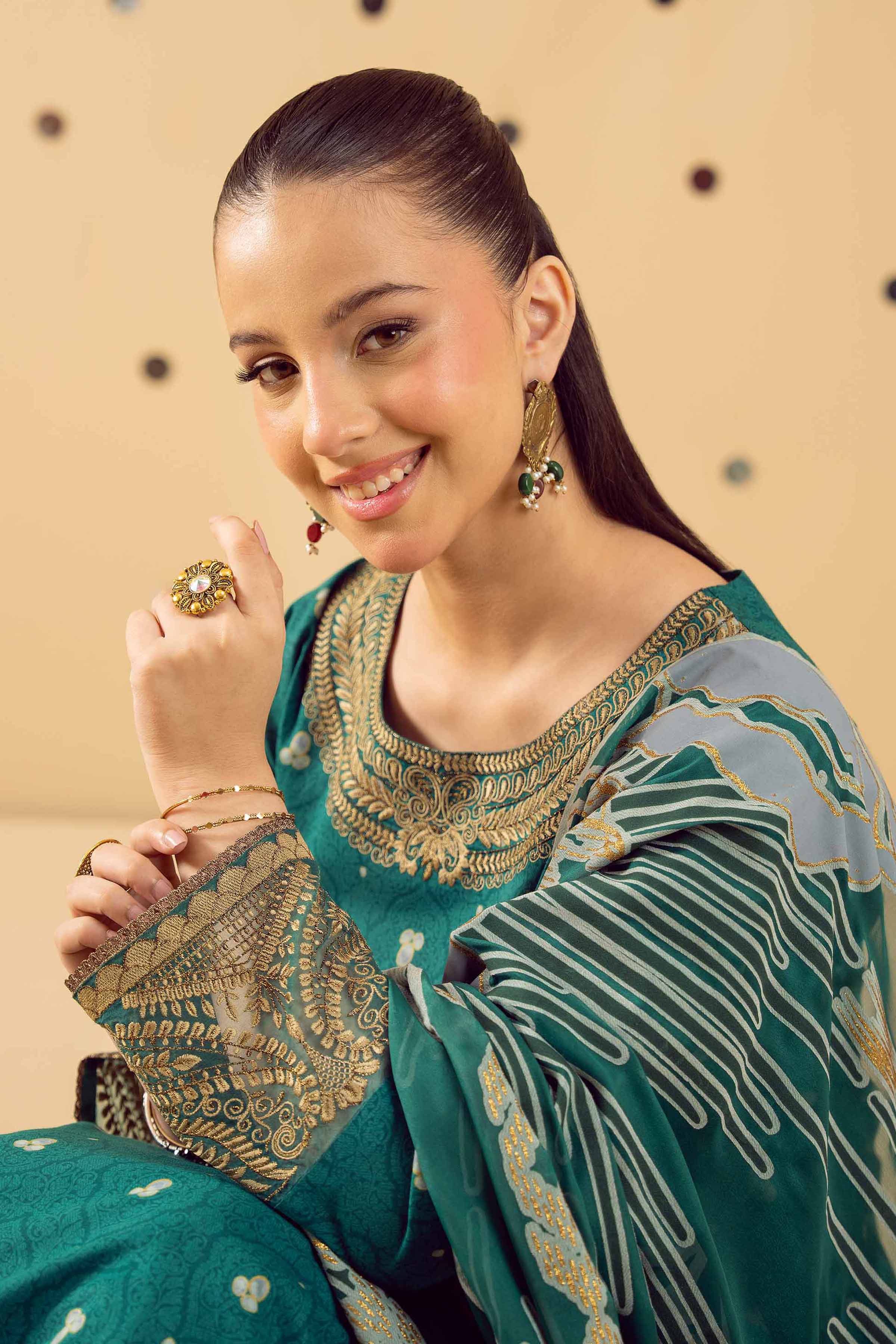 3 Piece - Printed Embroidered Suit - PE25-508 - Image 5