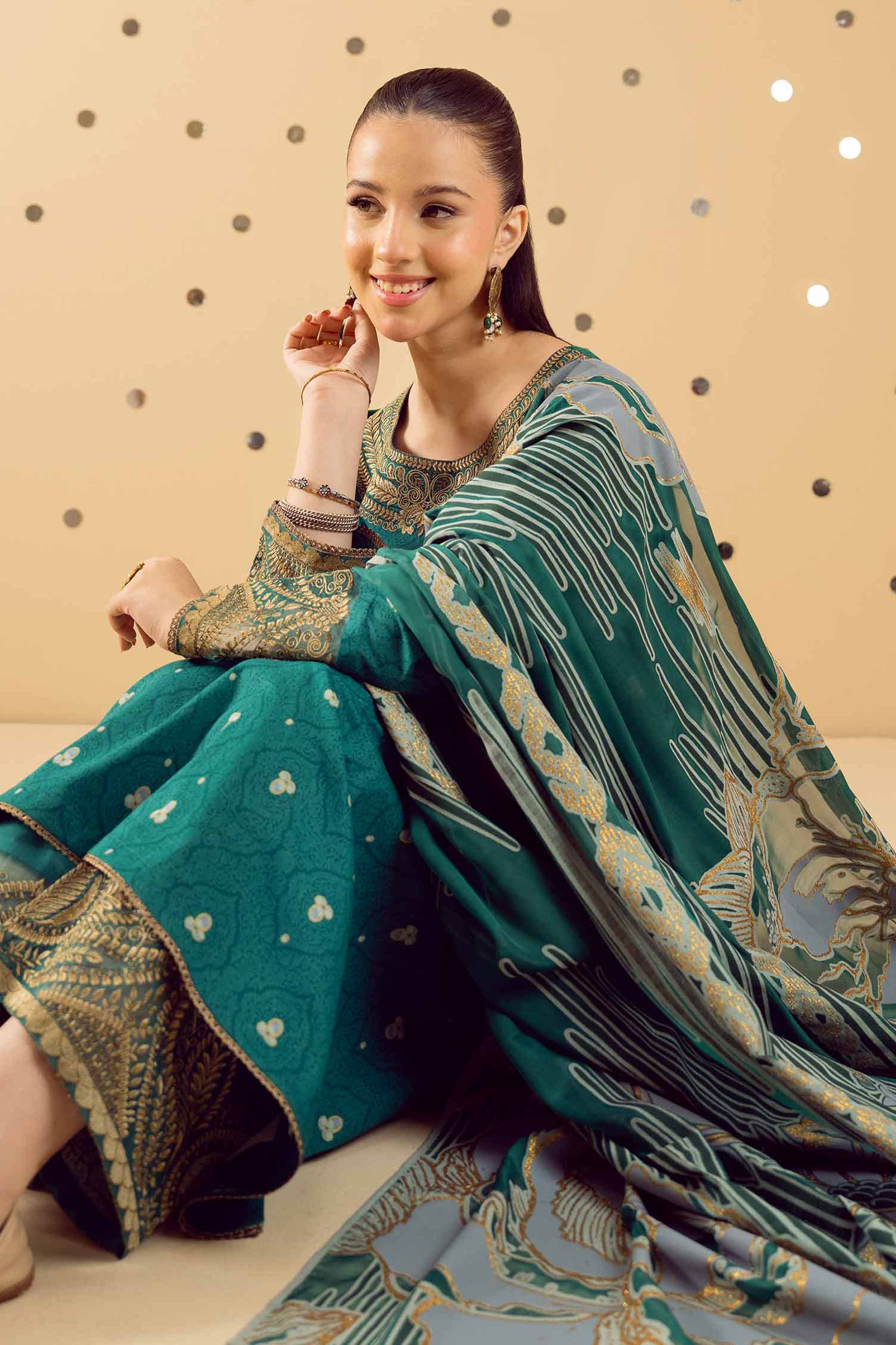 3 Piece - Printed Embroidered Suit - PE25-508 - Image 6