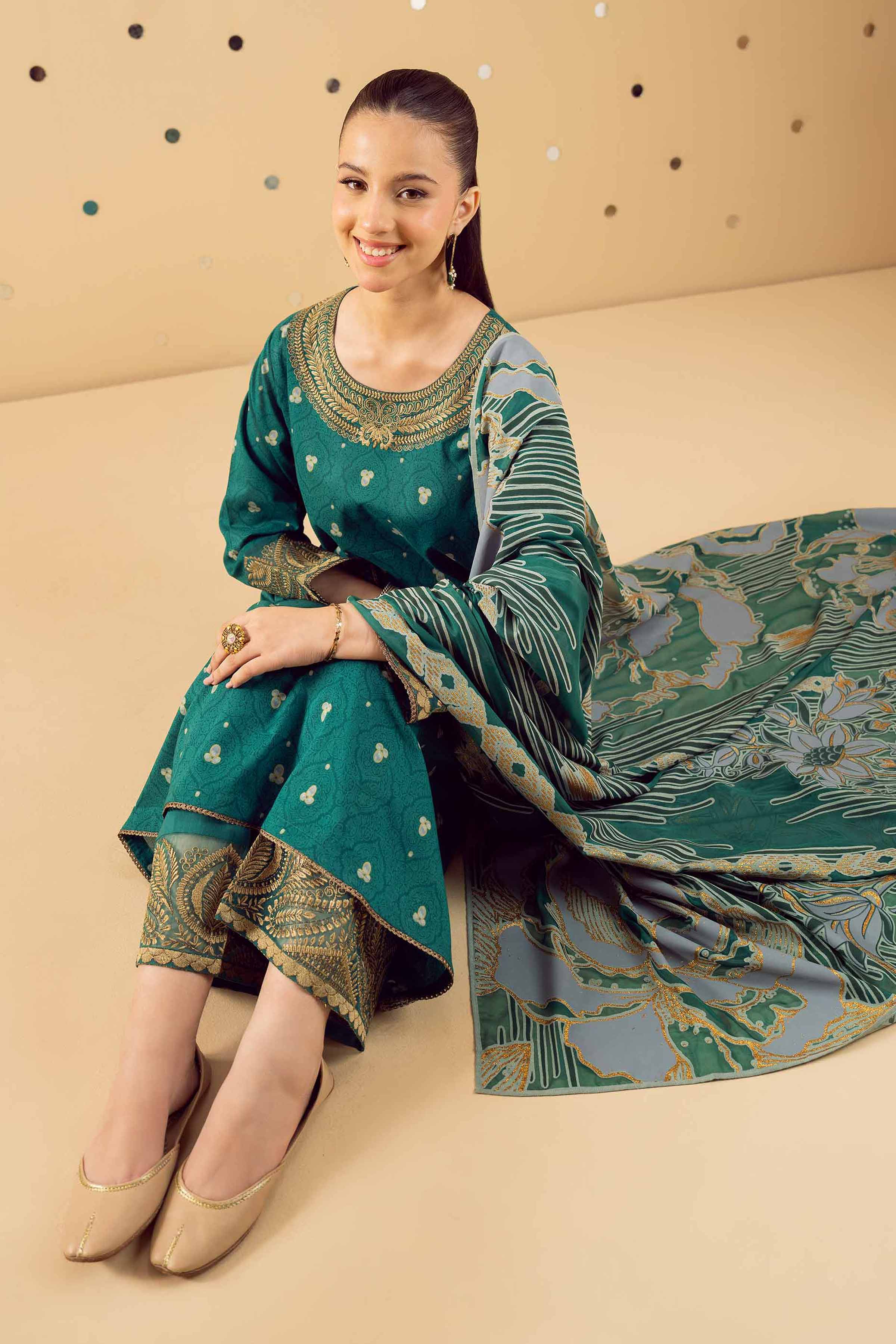 3 Piece - Printed Embroidered Suit - PE25-508 - Image 7