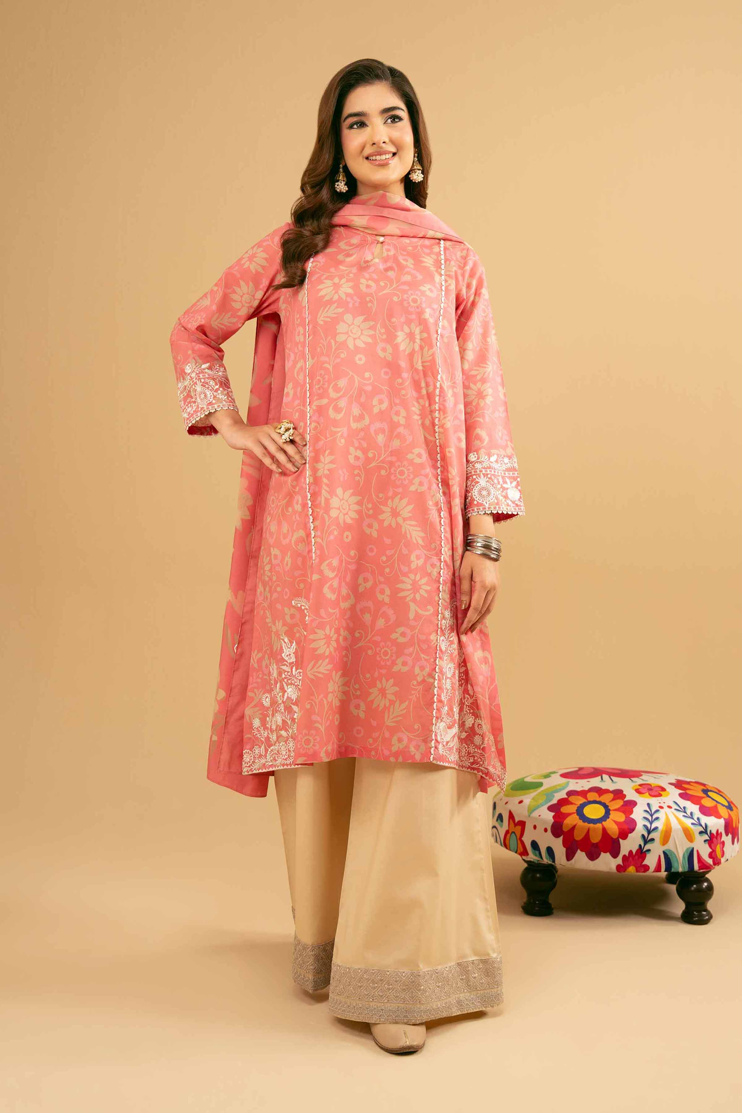 2 Piece - Printed Embroidered Suit - PE25-516