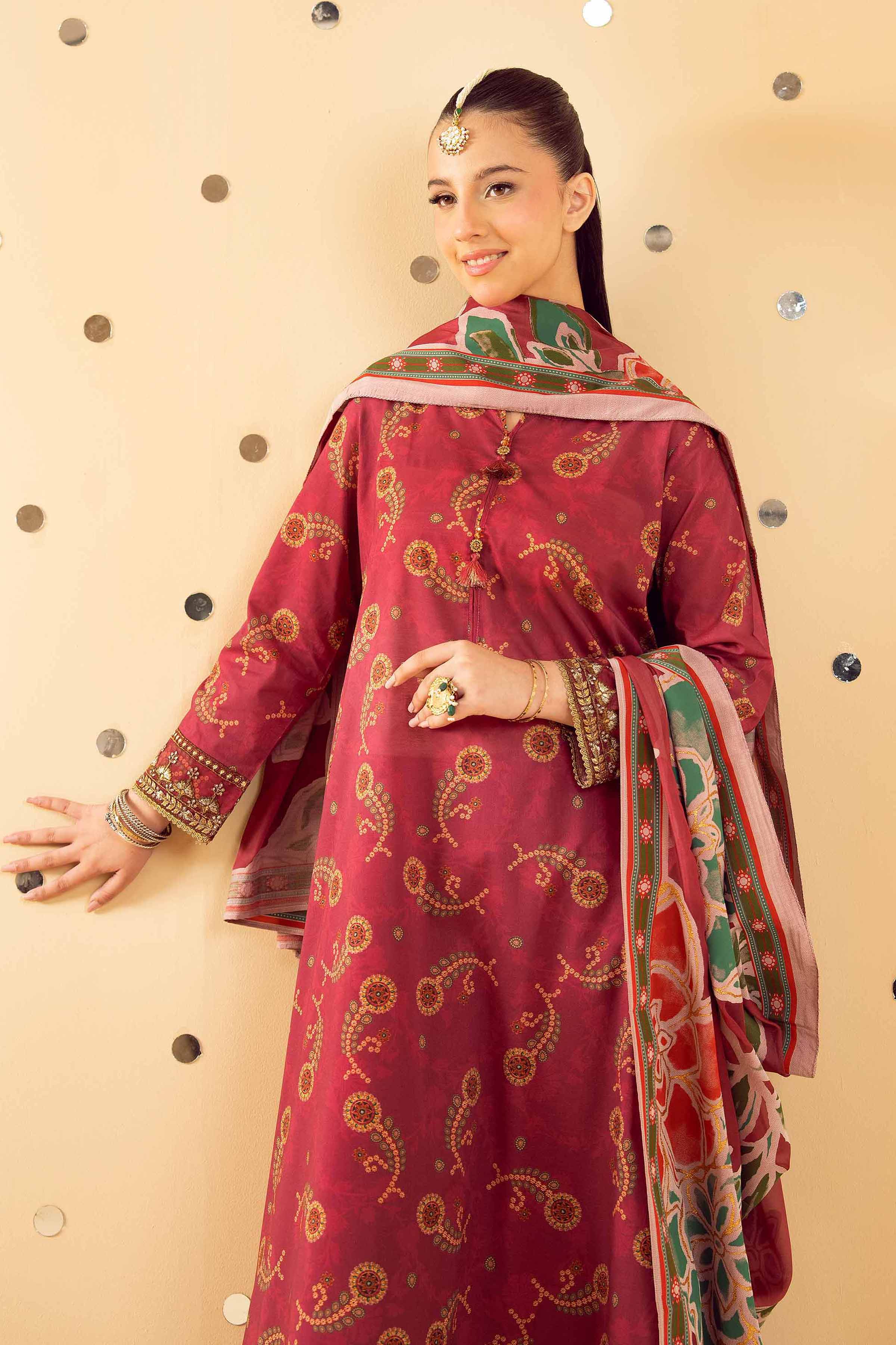 3 Piece - Printed Embroidered Suit - PE25-520