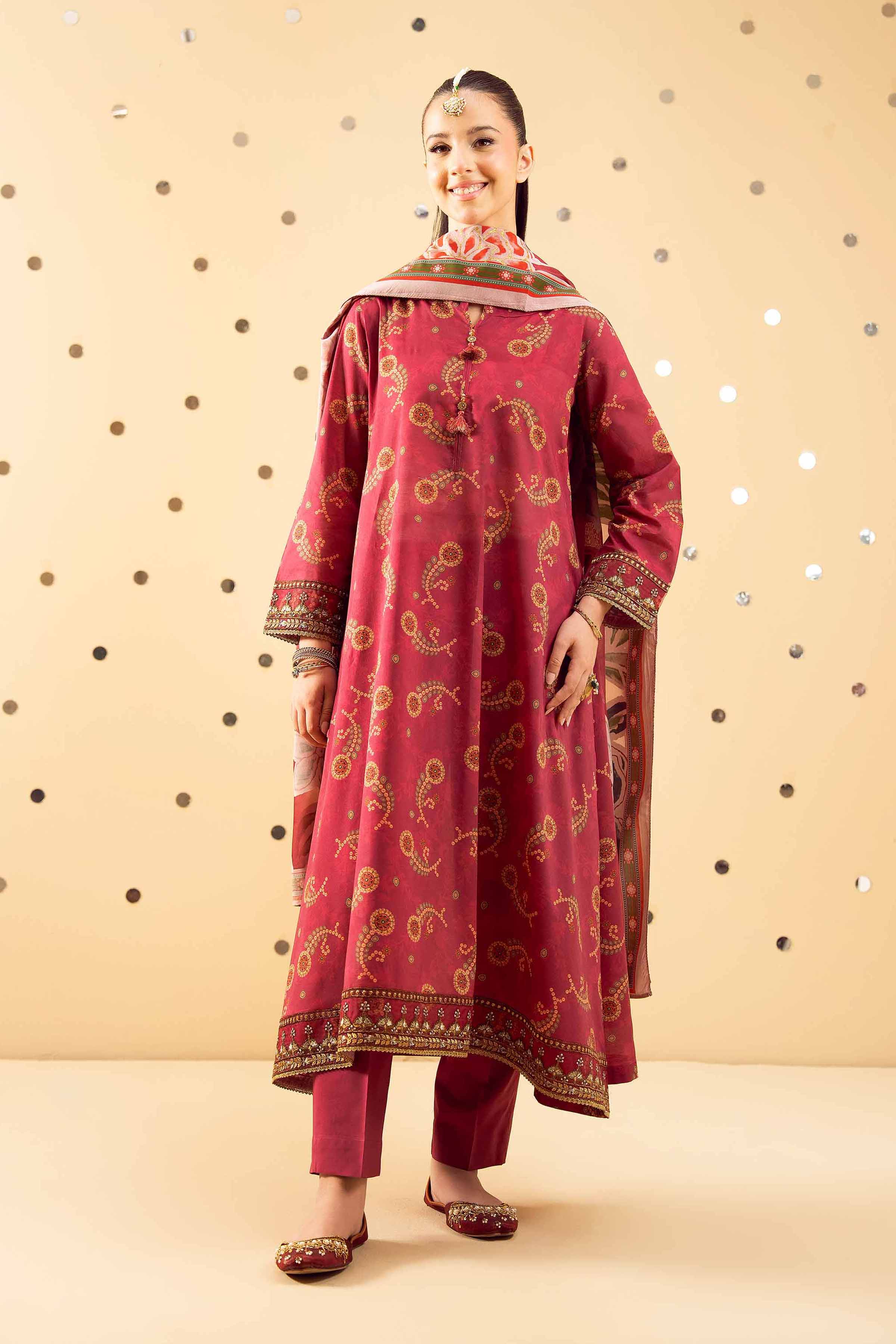 3 Piece - Printed Embroidered Suit - PE25-520 - Image 4