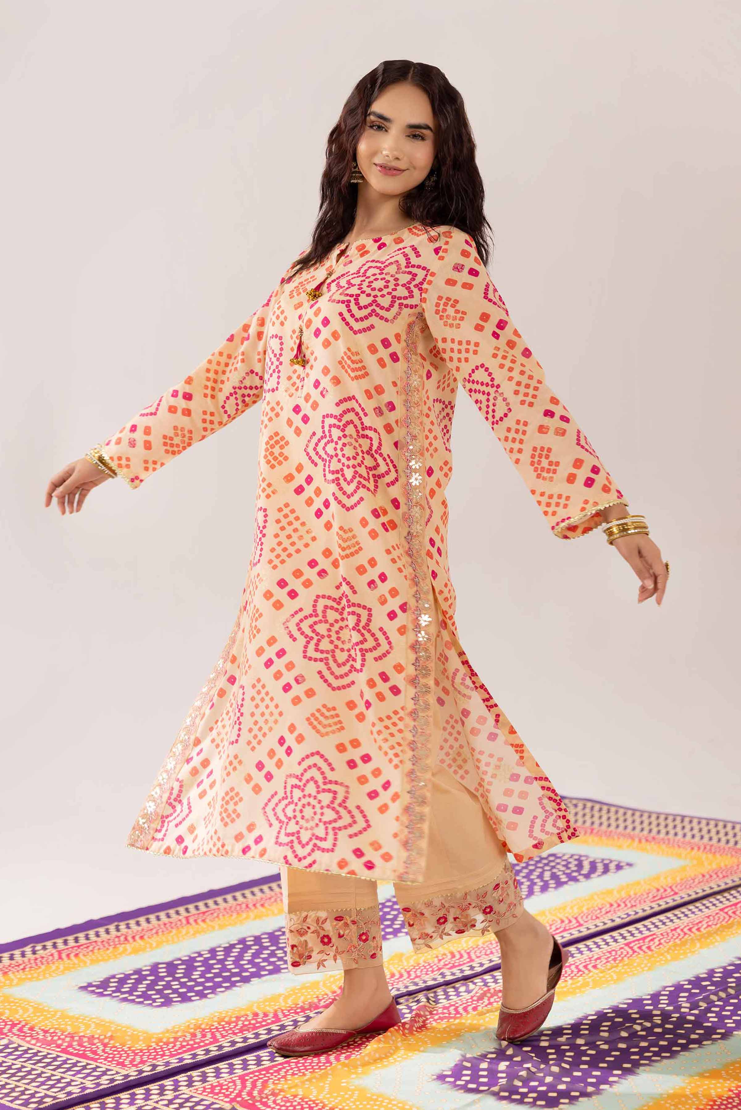 2 Piece - Printed Embroidered Suit - PE25-72