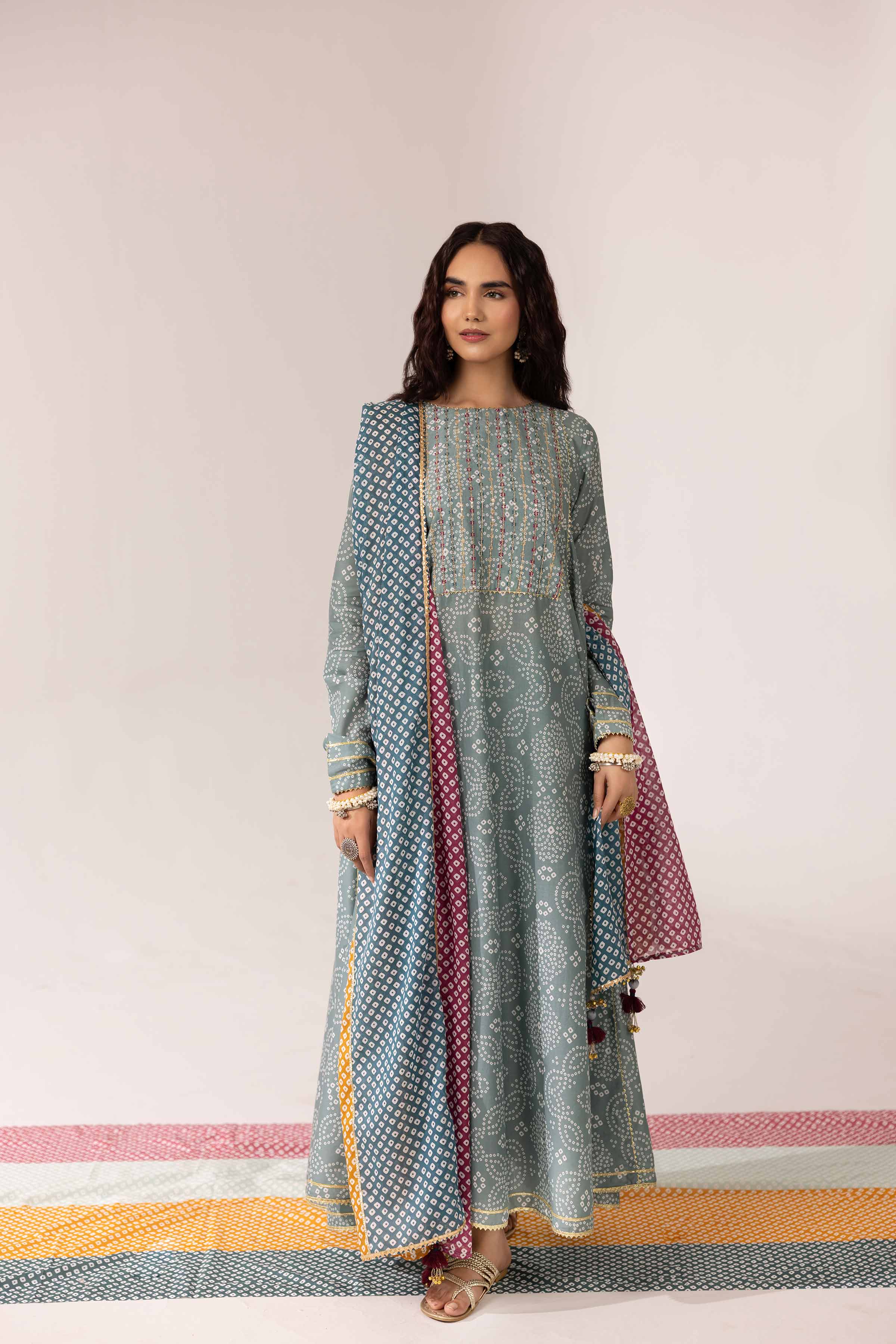 3 Piece - Printed Embroidered Suit - PE25-92 - Image 4