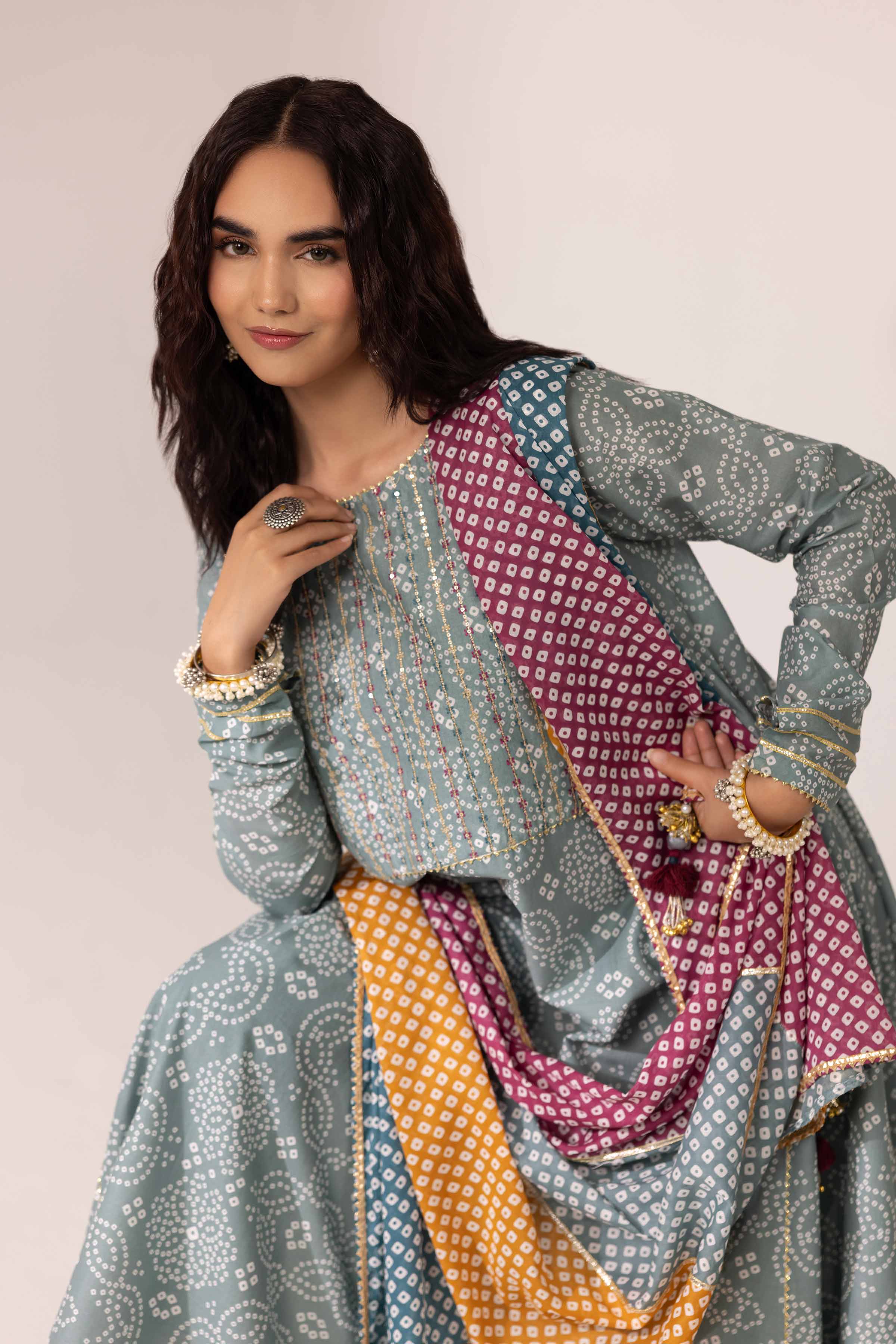 3 Piece - Printed Embroidered Suit - PE25-92 - Image 5