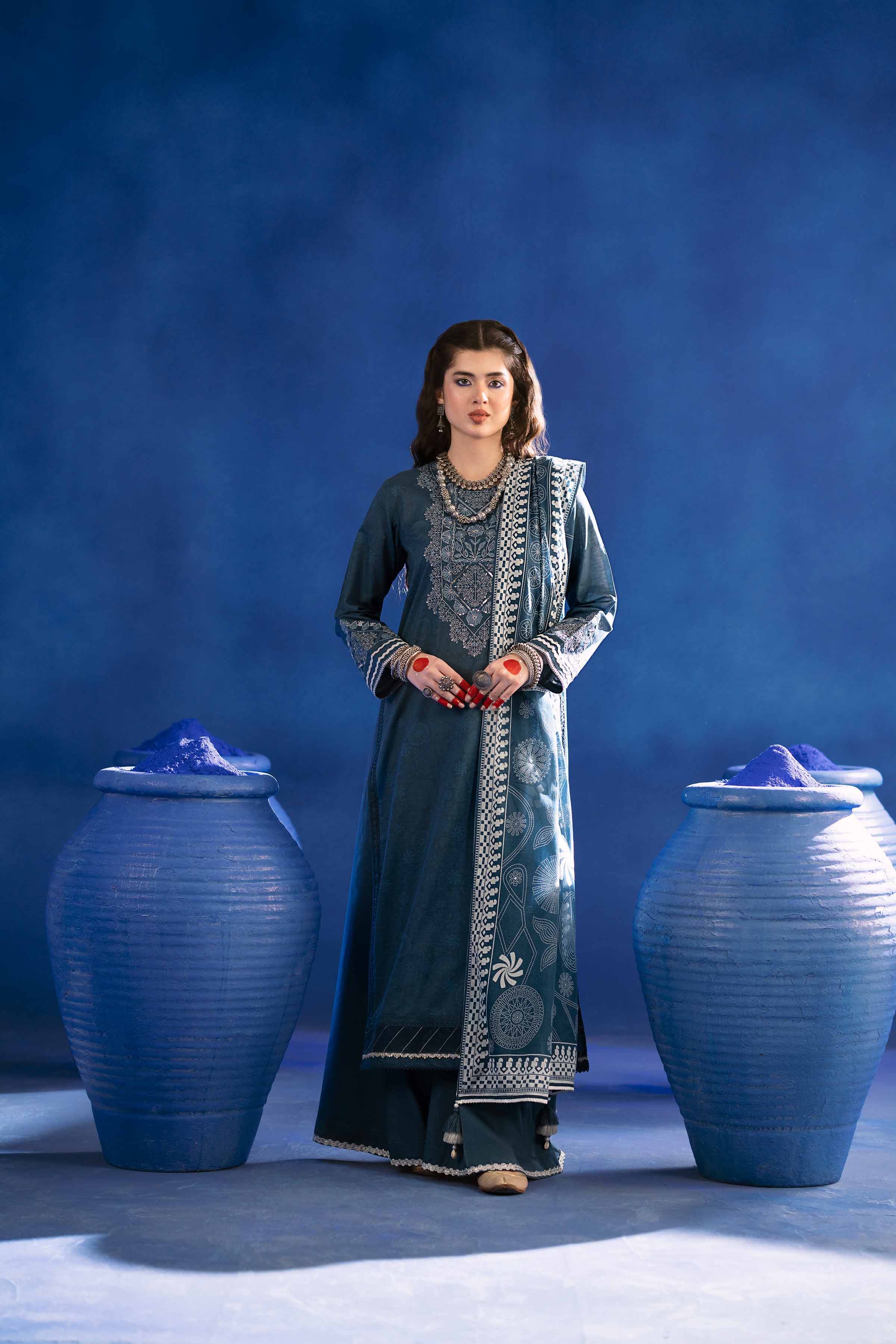 3 Piece - Printed Embroidered Suit - PE25-93 - Image 3