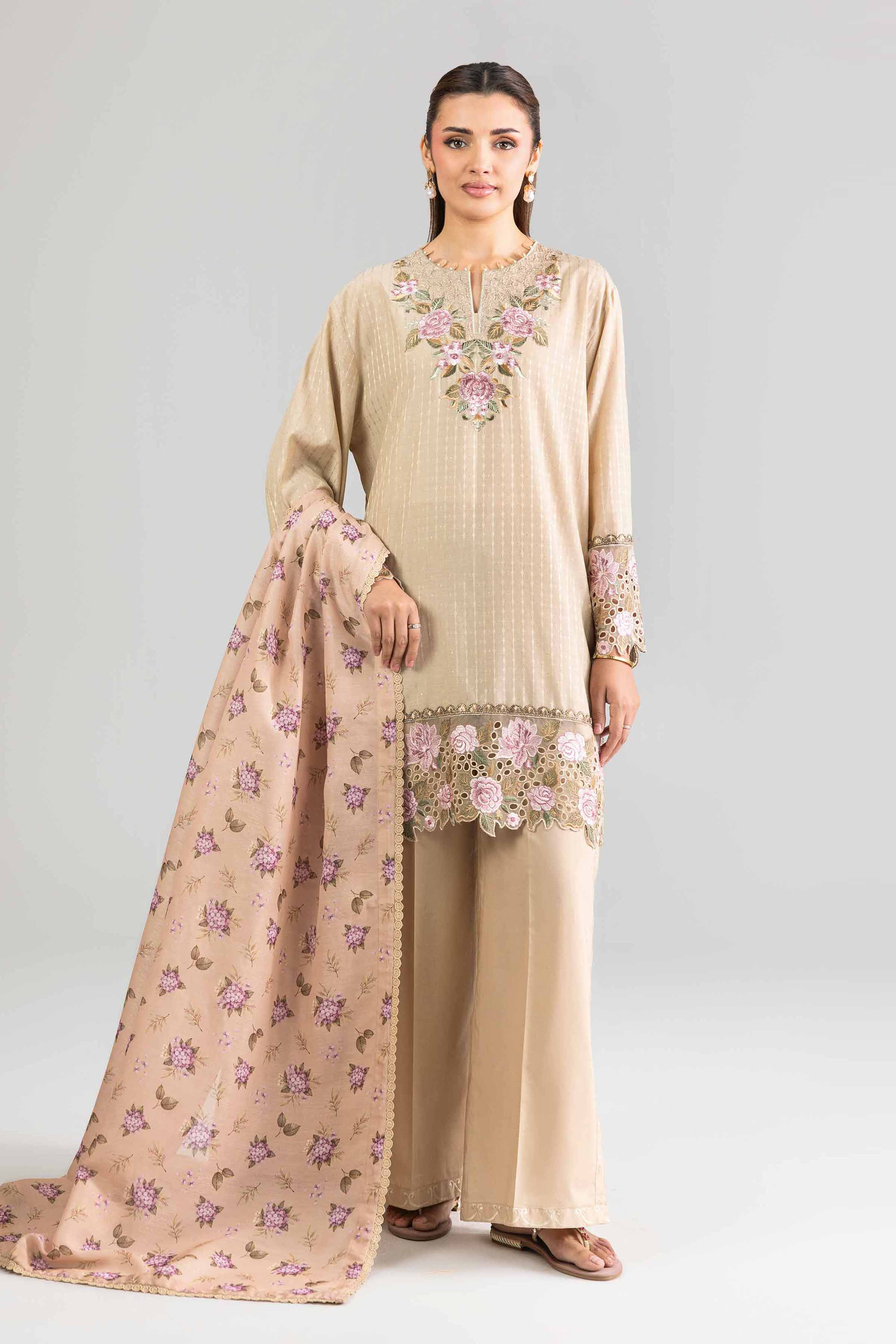 3 Piece - Printed Embroidered Suit - PE26-113 - Image 3