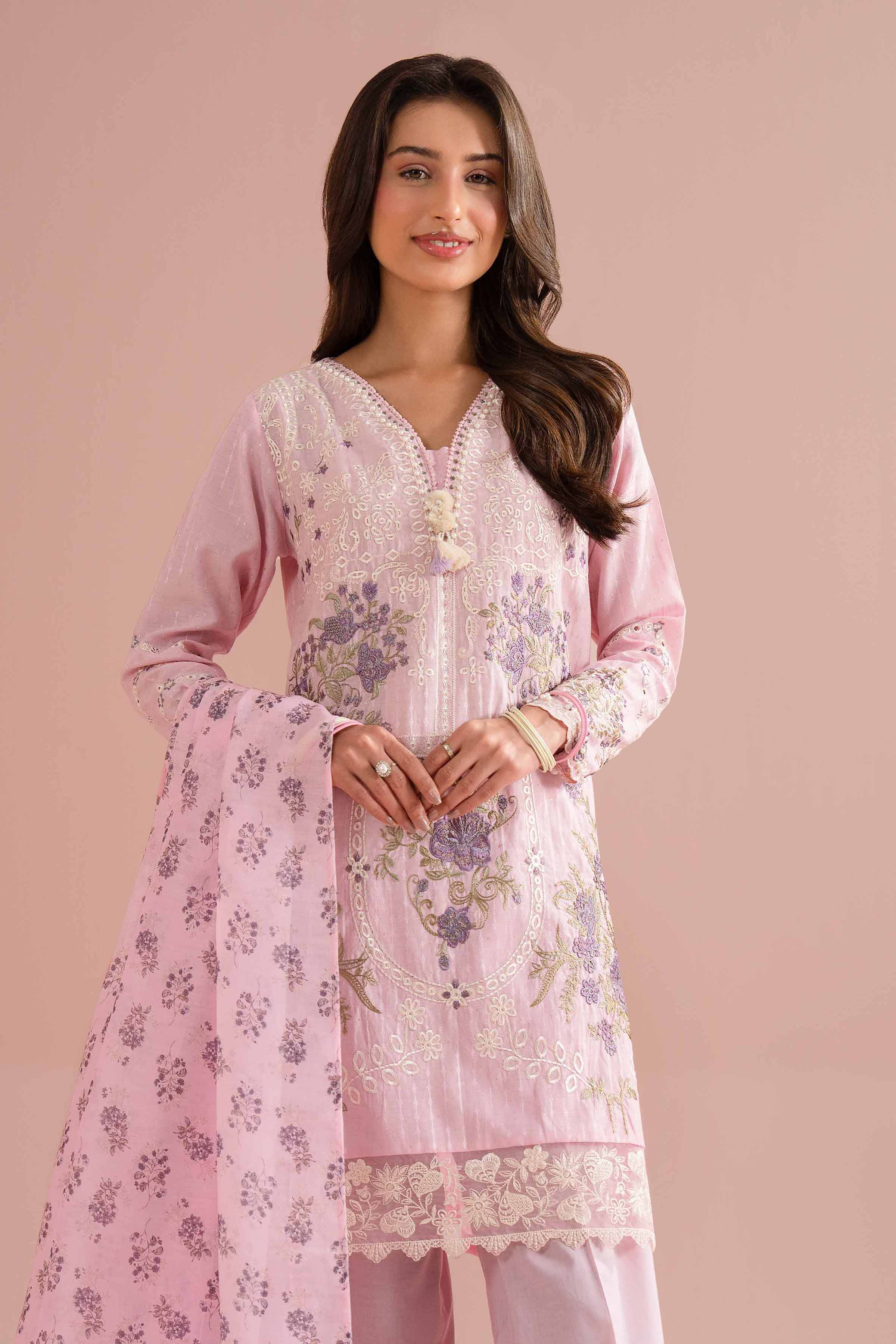 3 Piece - Printed Embroidered Suit - PE26-116 - Image 6