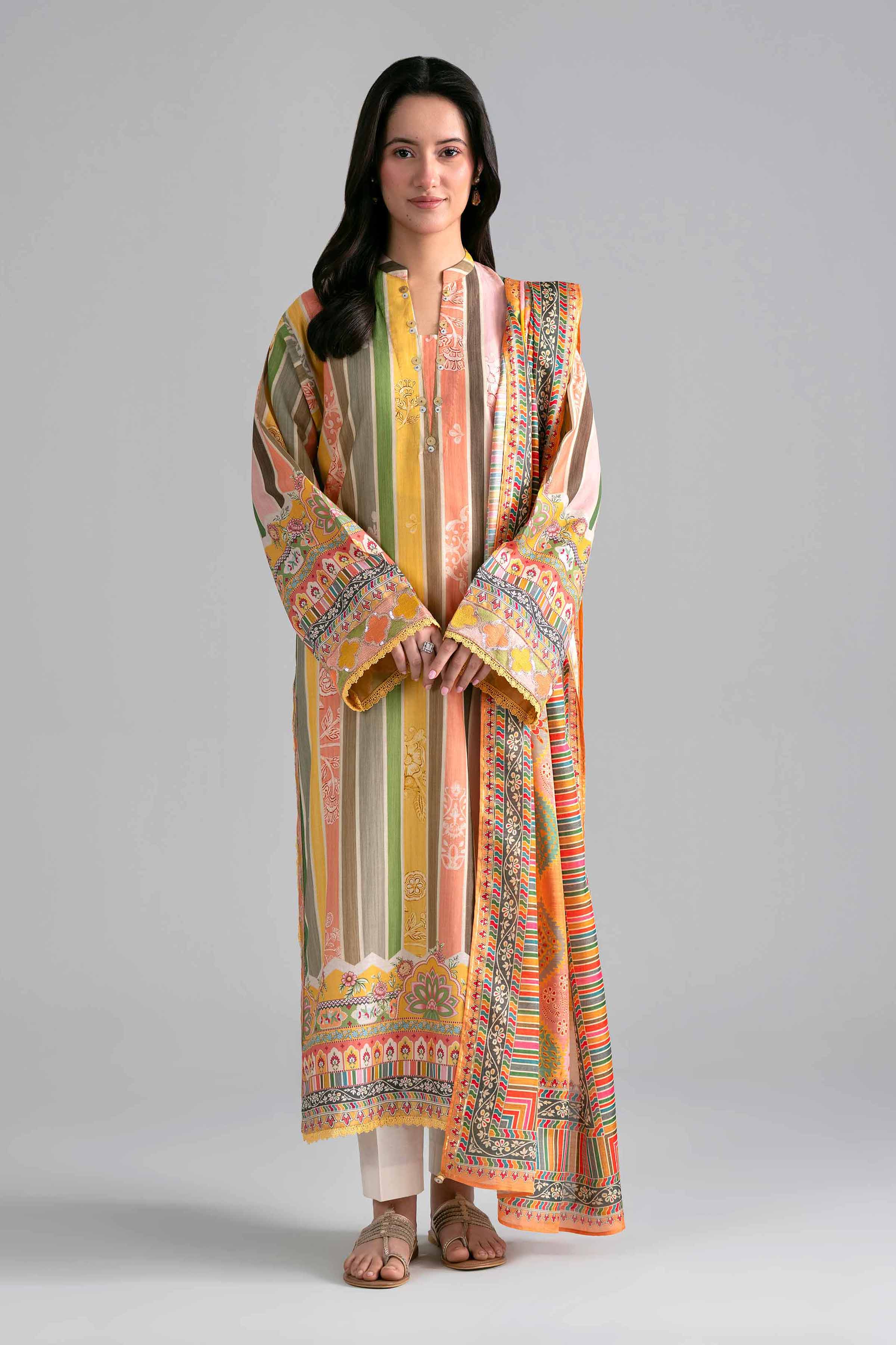 2 Piece - Printed Embroidered Suit - PE26-137 - Image 3