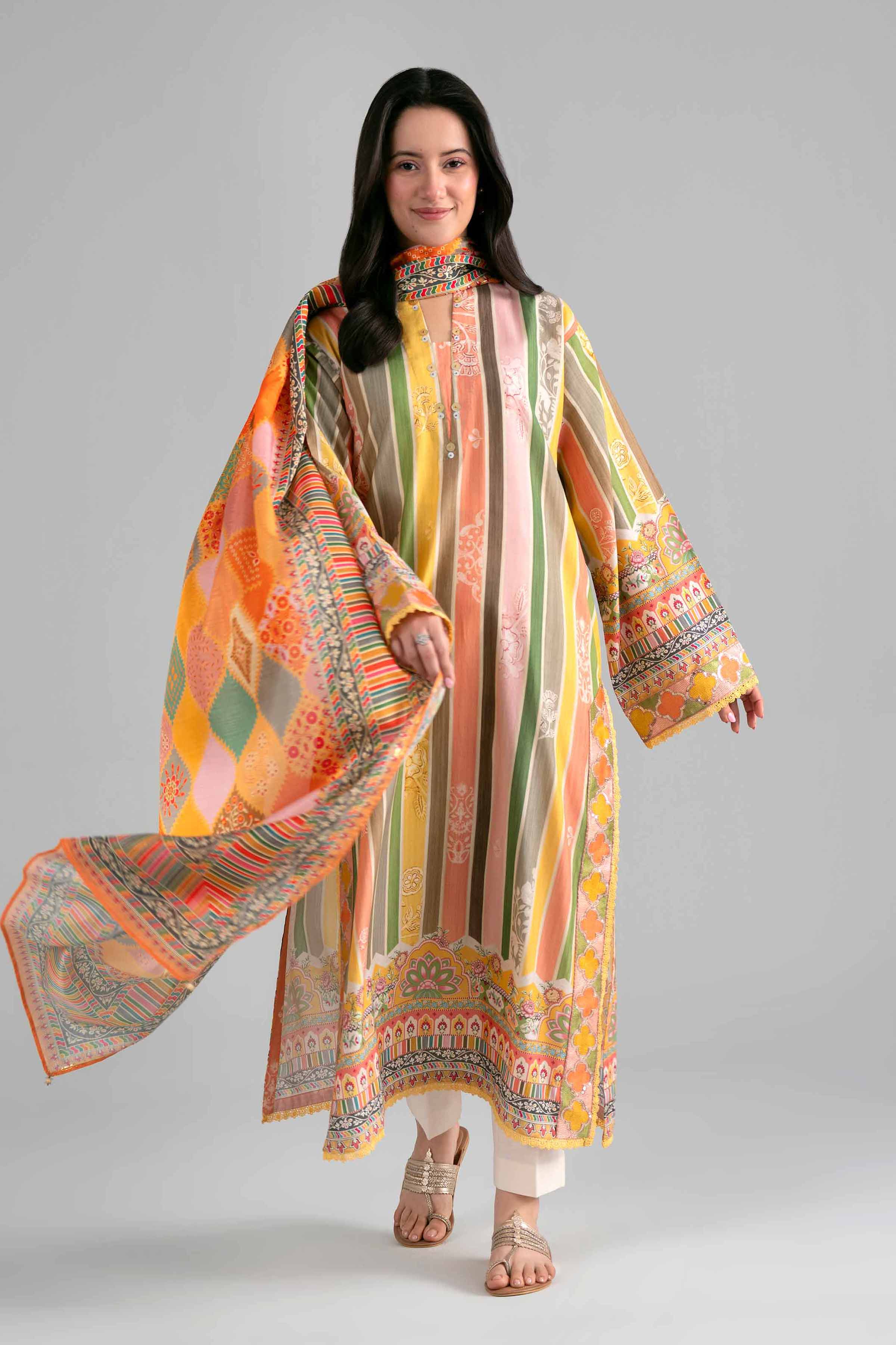 2 Piece - Printed Embroidered Suit - PE26-137 - Image 9