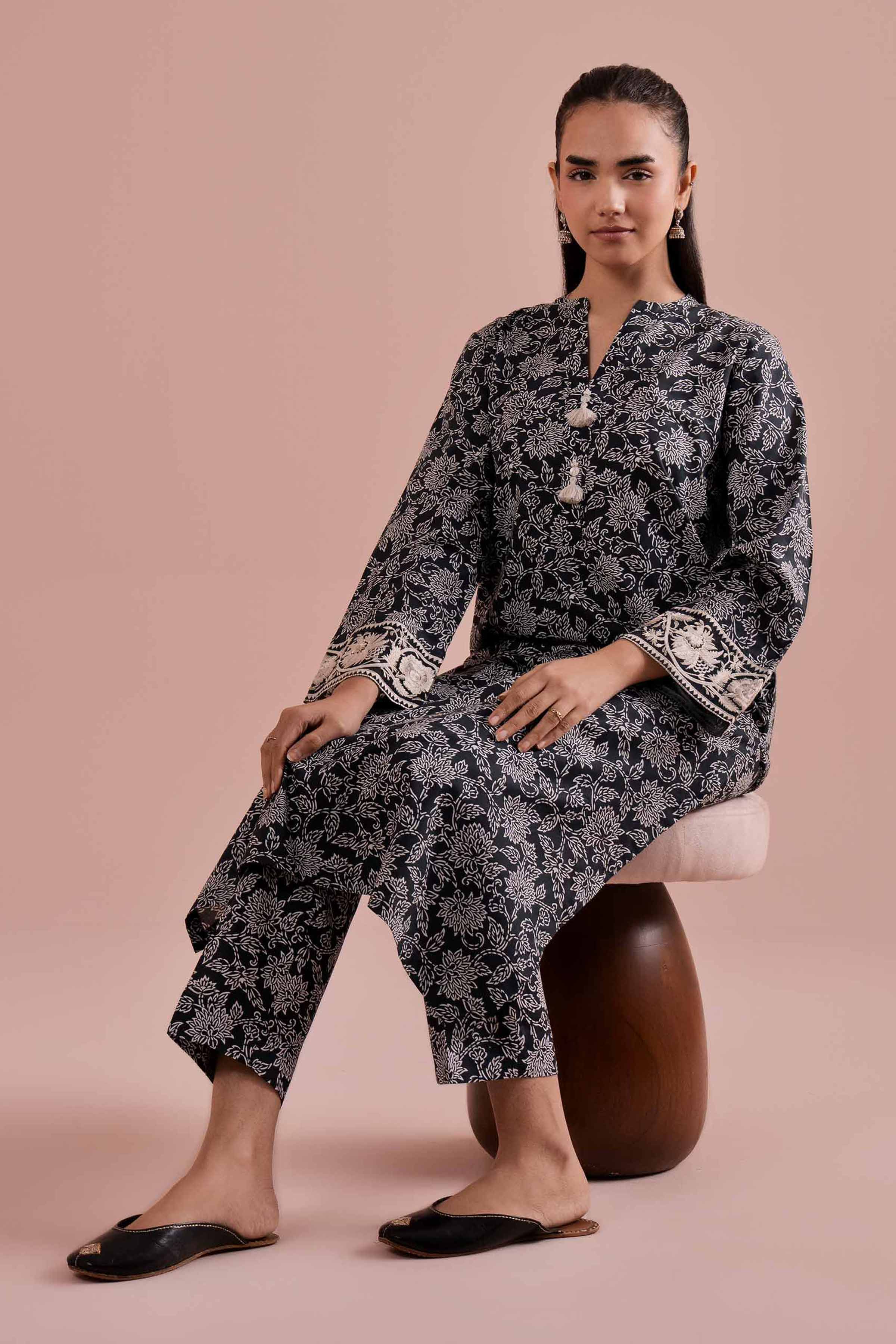 2 Piece - Printed Embroidered Suit - PE26-198
