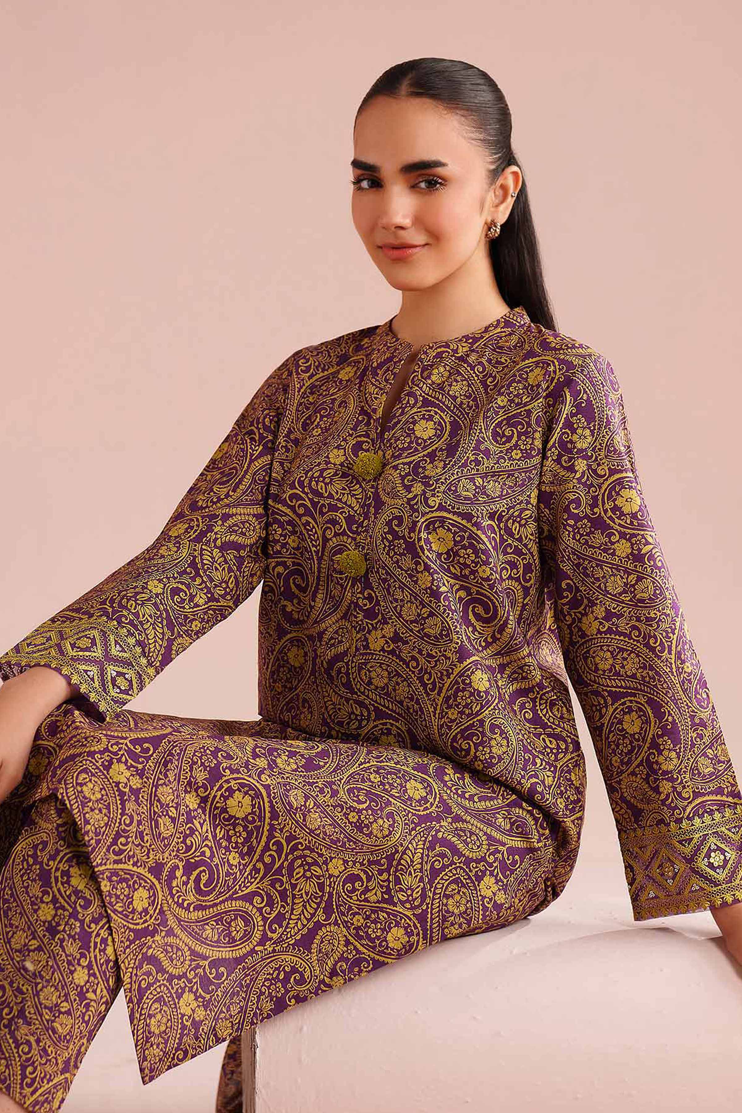 2 Piece - Printed Embroidered Suit - PE26-199 - Image 2