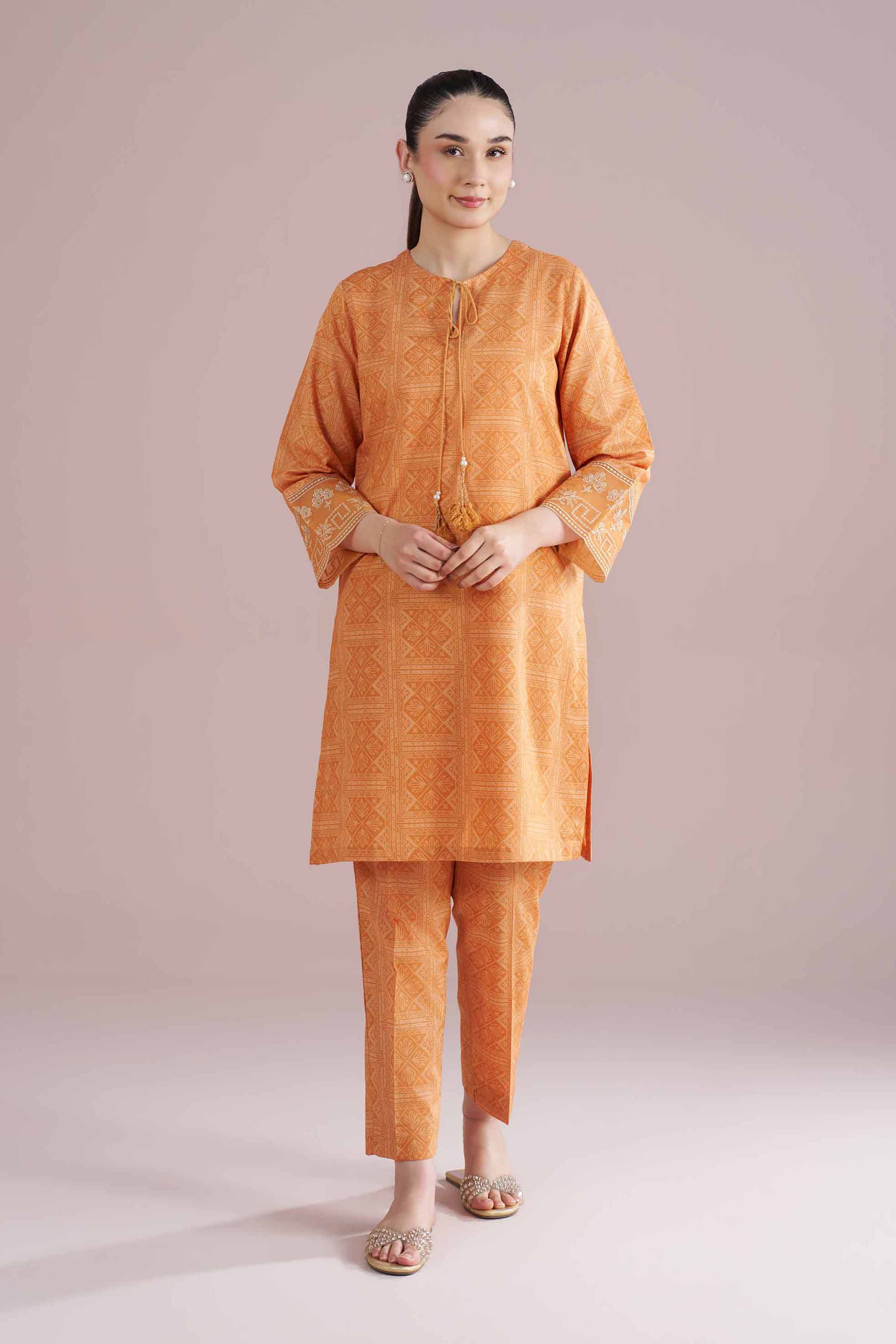 2 Piece - Printed Embroidered Suit - PE26-218