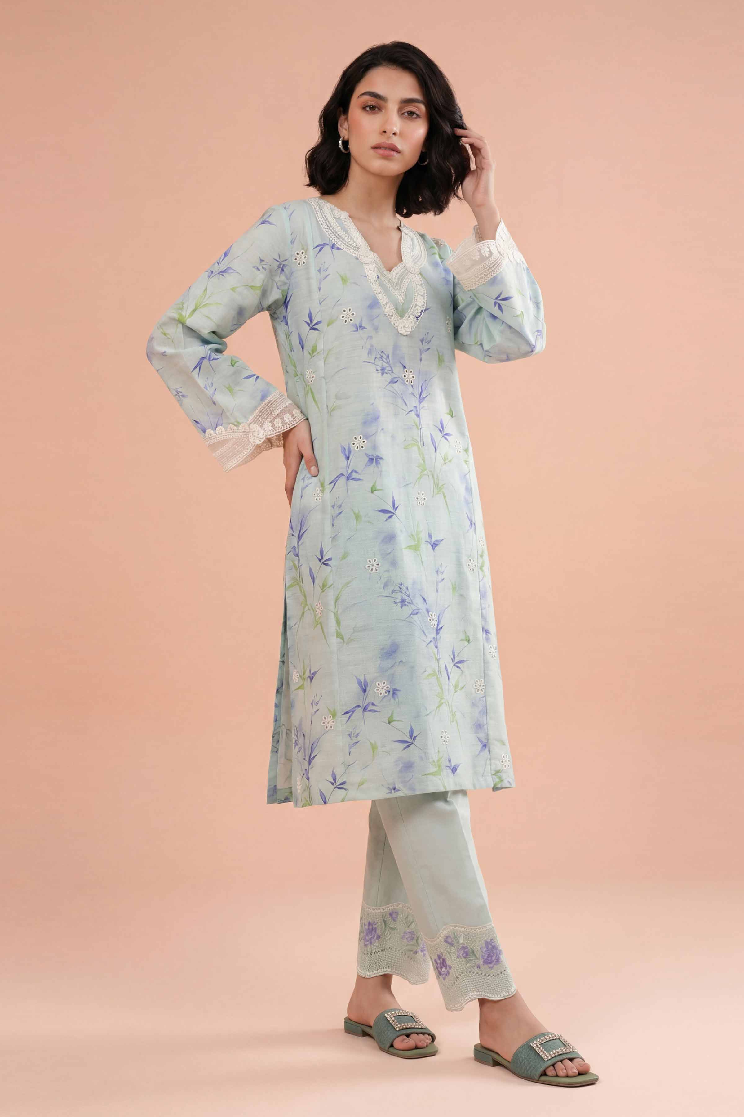 2 Piece - Printed Embroidered Suit - PE26-227 - Image 3