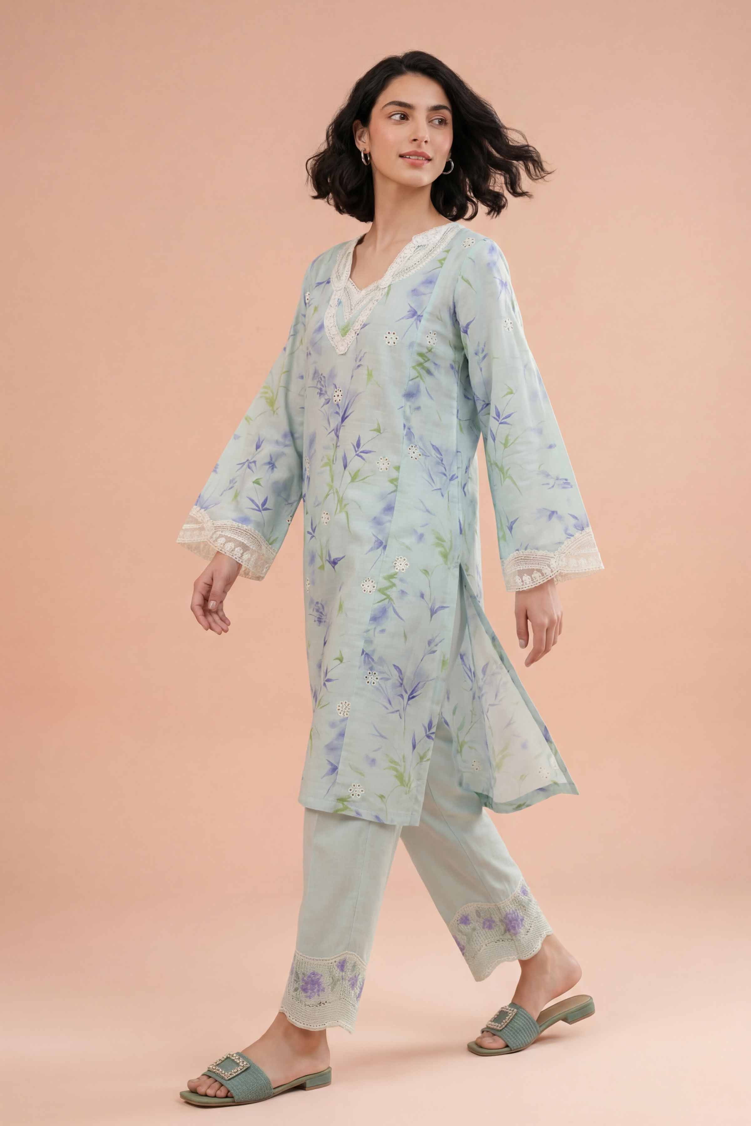 2 Piece - Printed Embroidered Suit - PE26-227 - Image 4