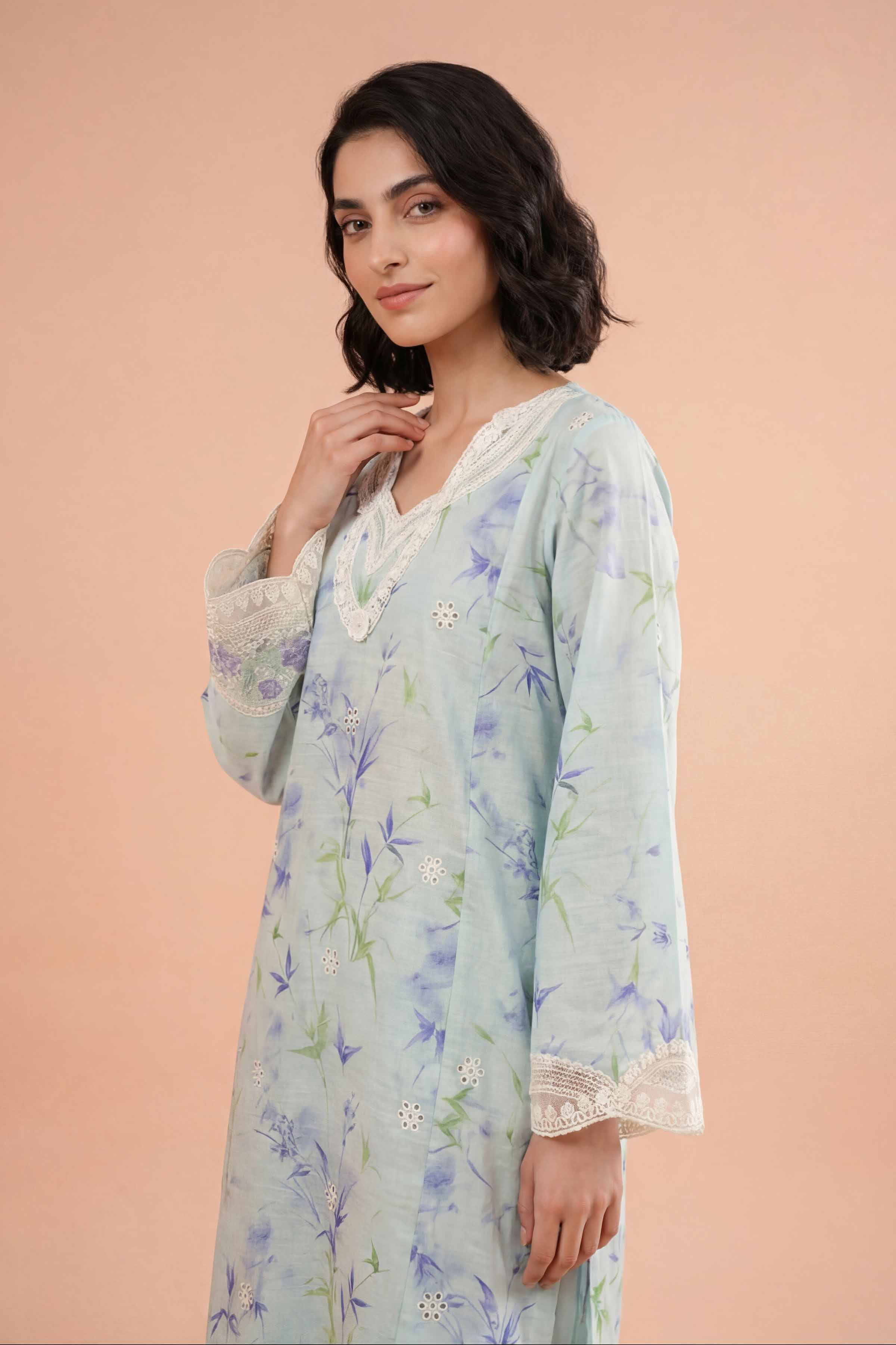 2 Piece - Printed Embroidered Suit - PE26-227 - Image 6
