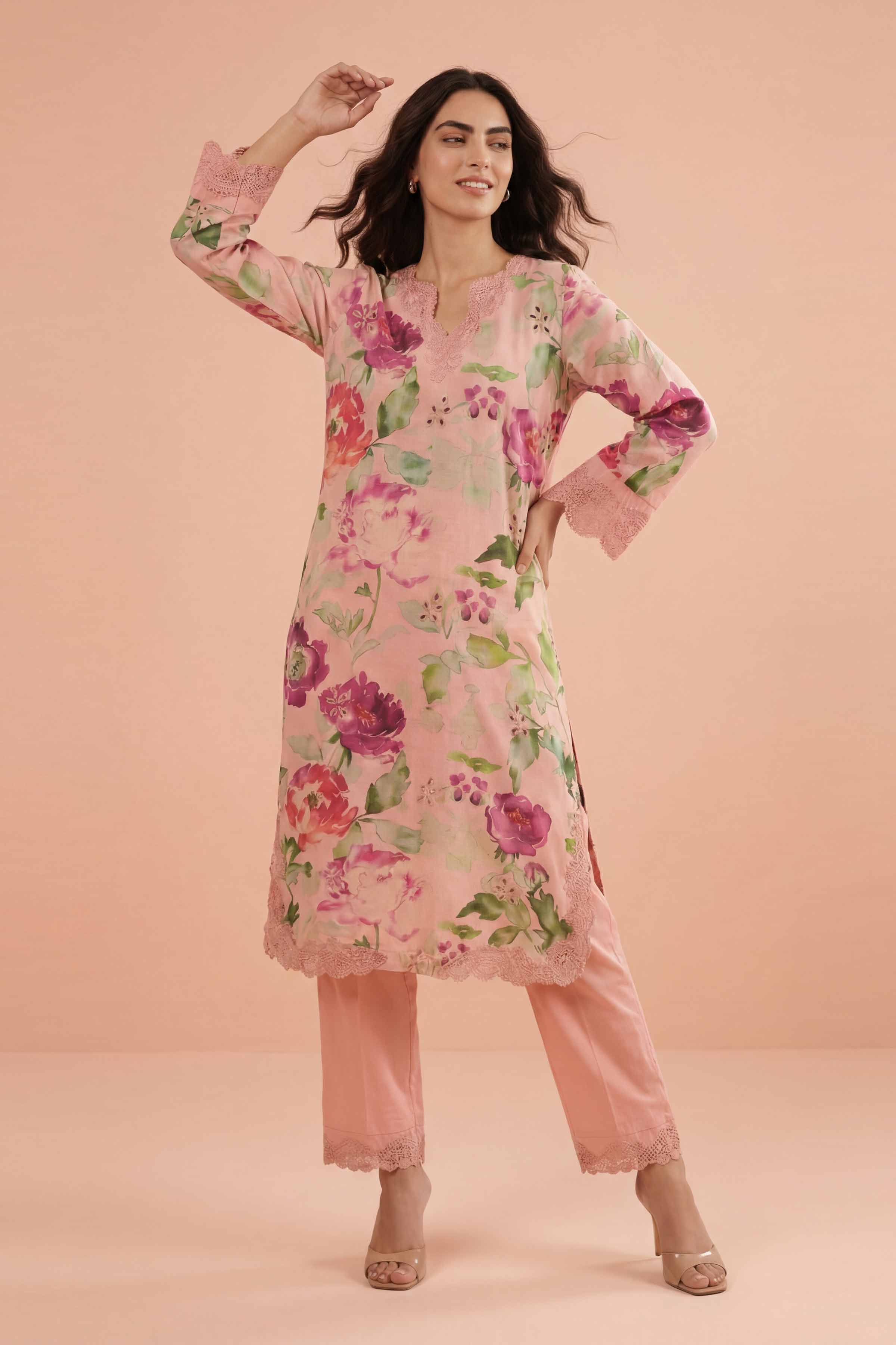 2 Piece - Printed Embroidered Suit - PE26-228 - Image 4