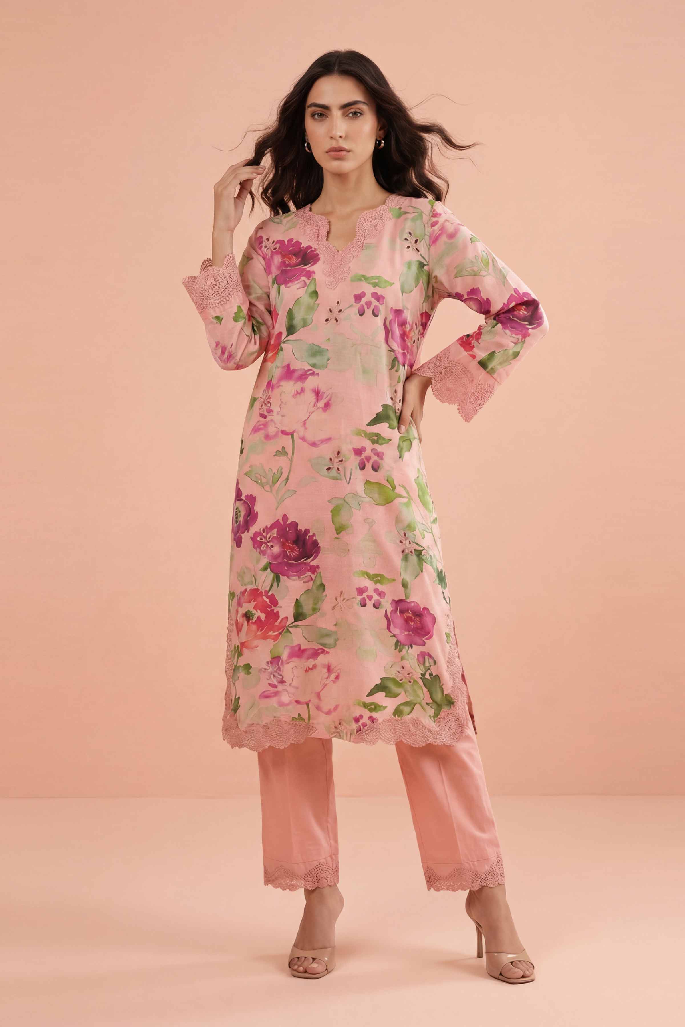 2 Piece - Printed Embroidered Suit - PE26-228 - Image 5
