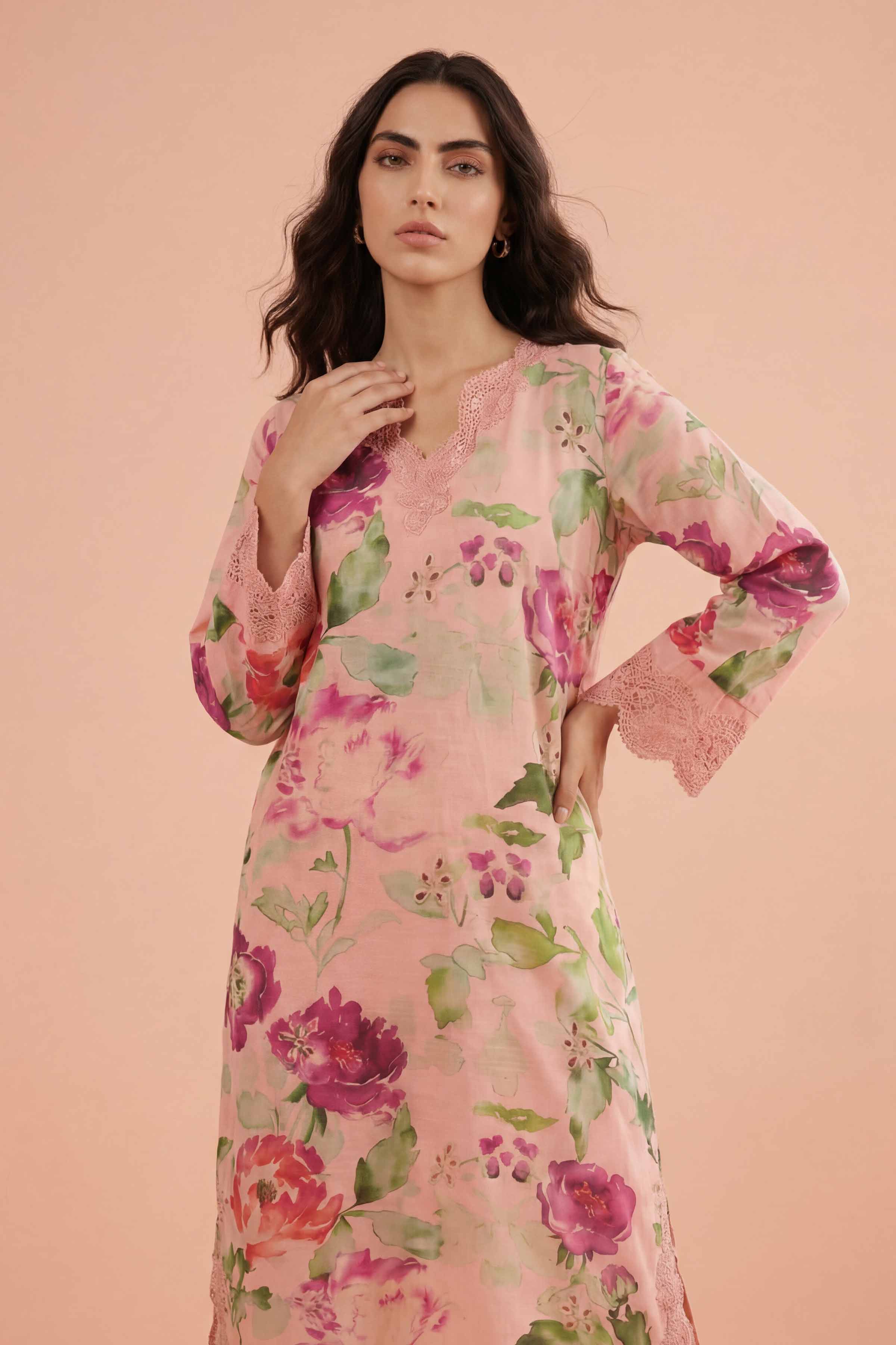 2 Piece - Printed Embroidered Suit - PE26-228 - Image 6