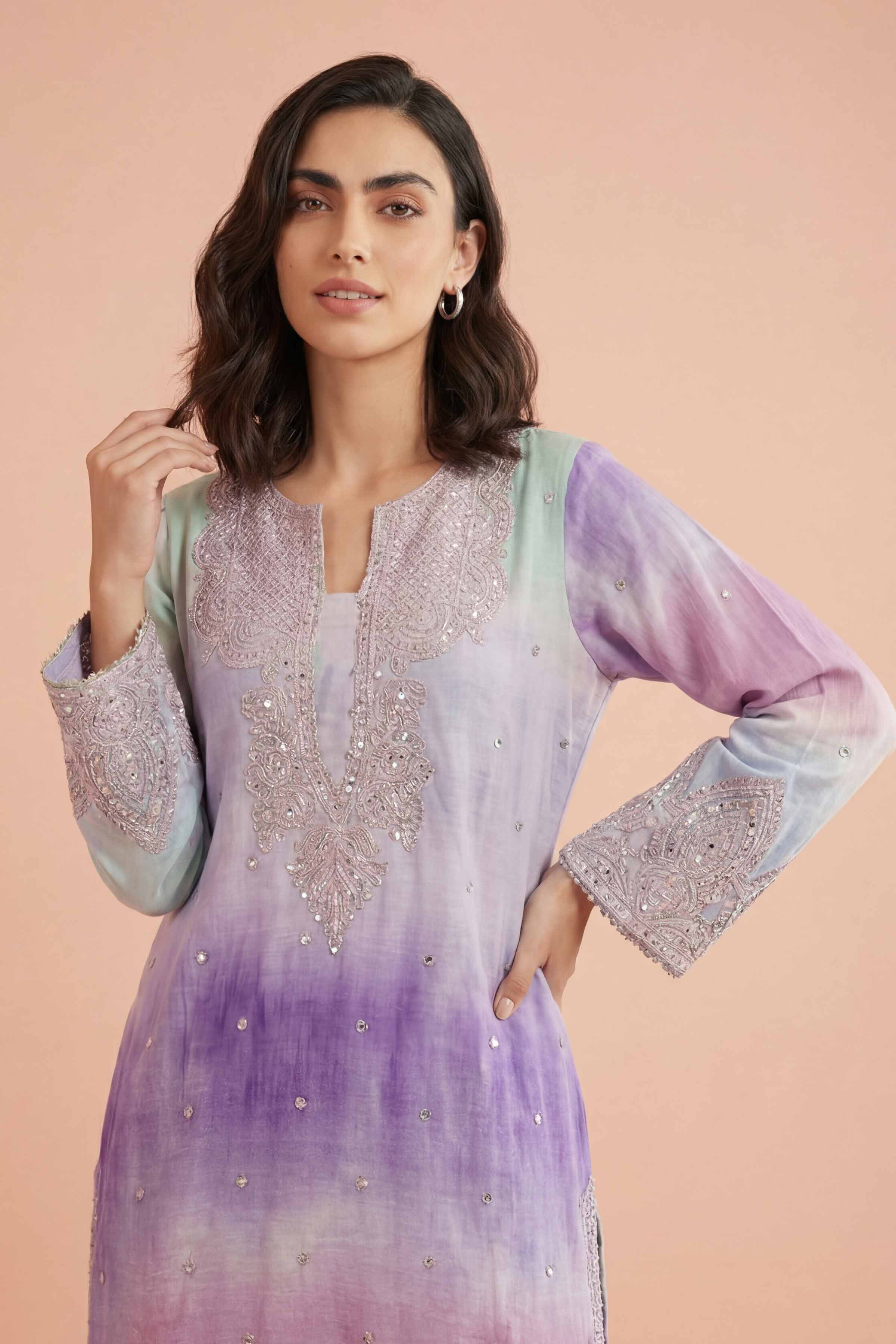 2 Piece - Printed Embroidered Suit - PE26-229 - Image 2