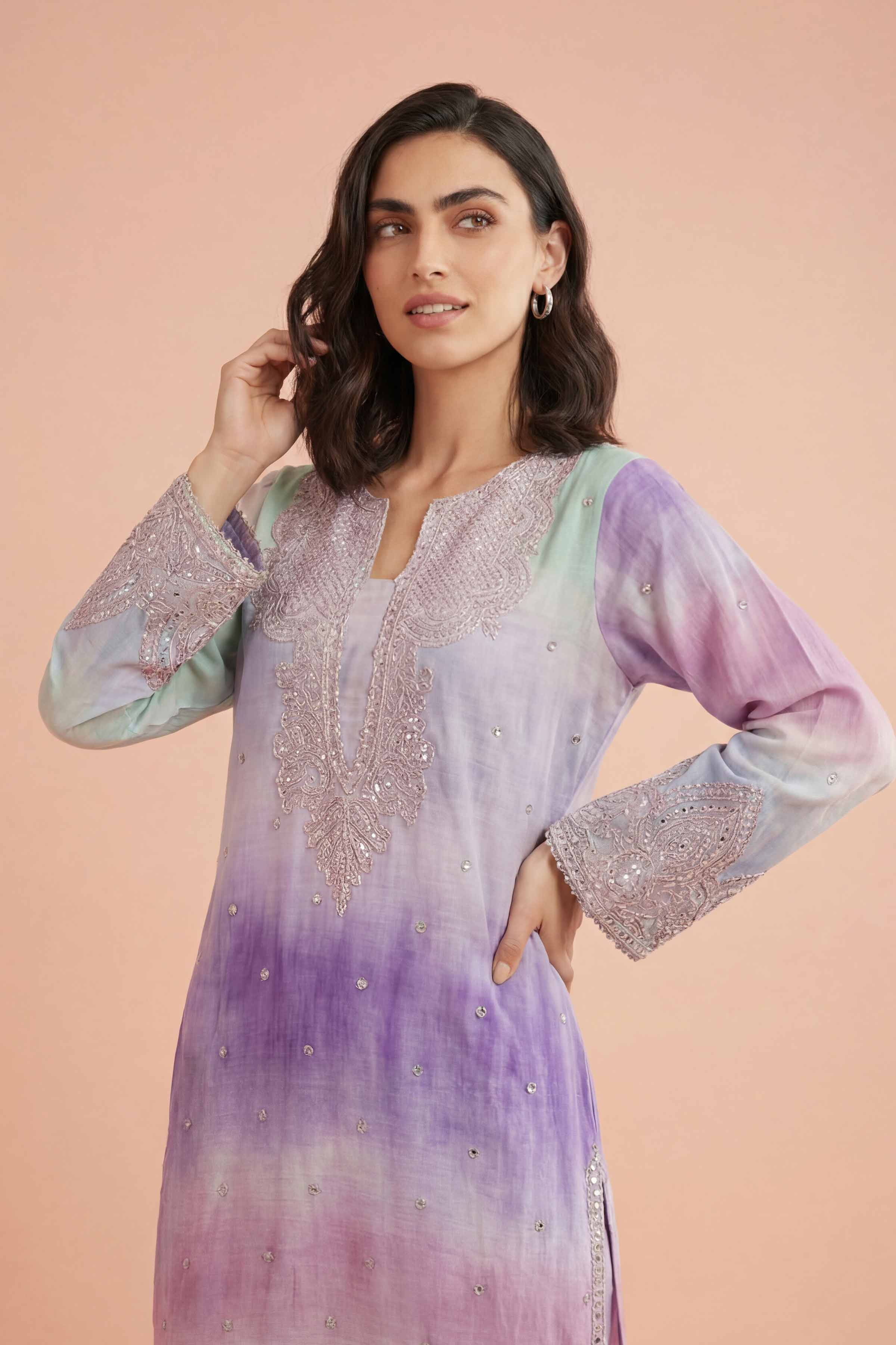 2 Piece - Printed Embroidered Suit - PE26-229 - Image 3