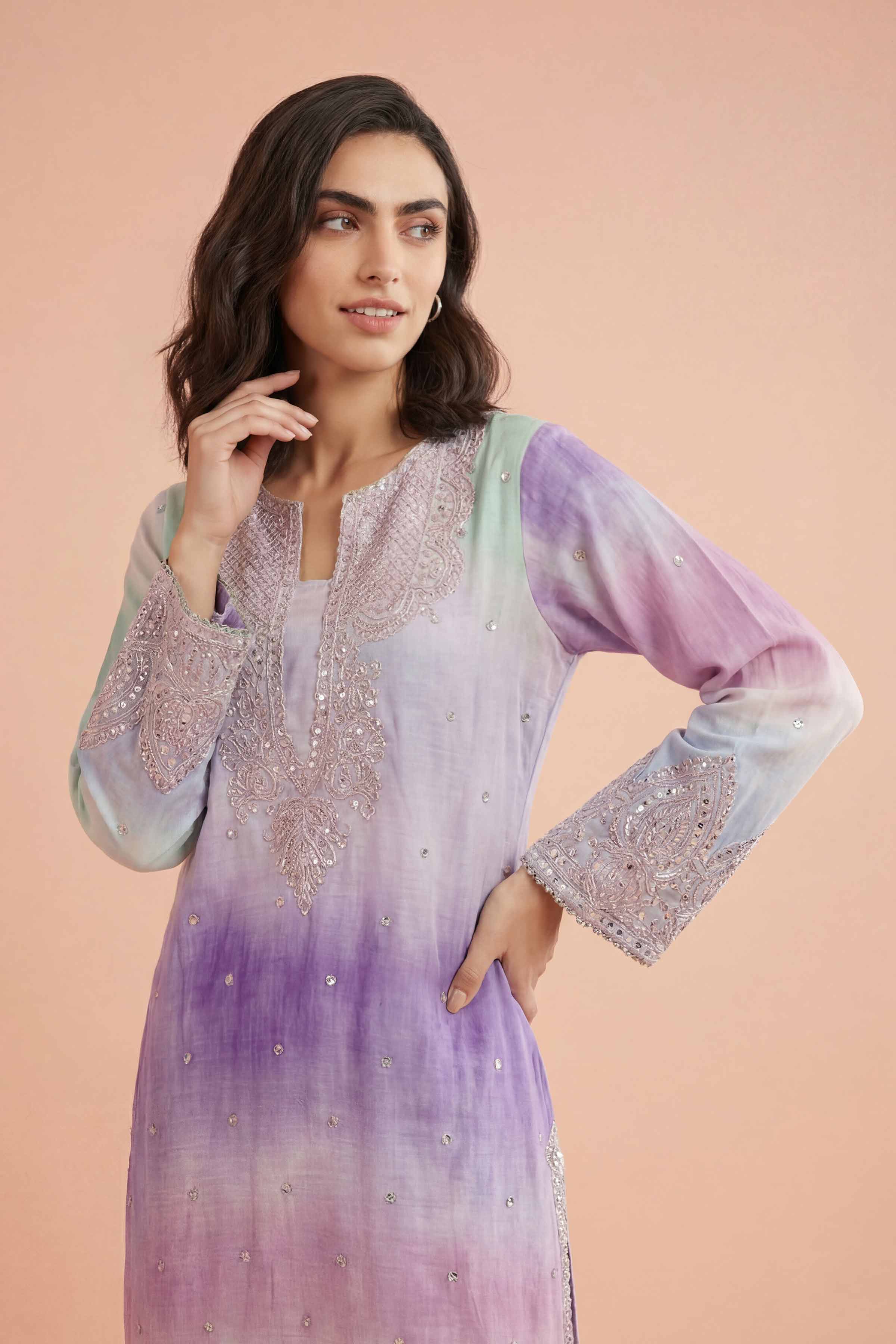 2 Piece - Printed Embroidered Suit - PE26-229 - Image 5