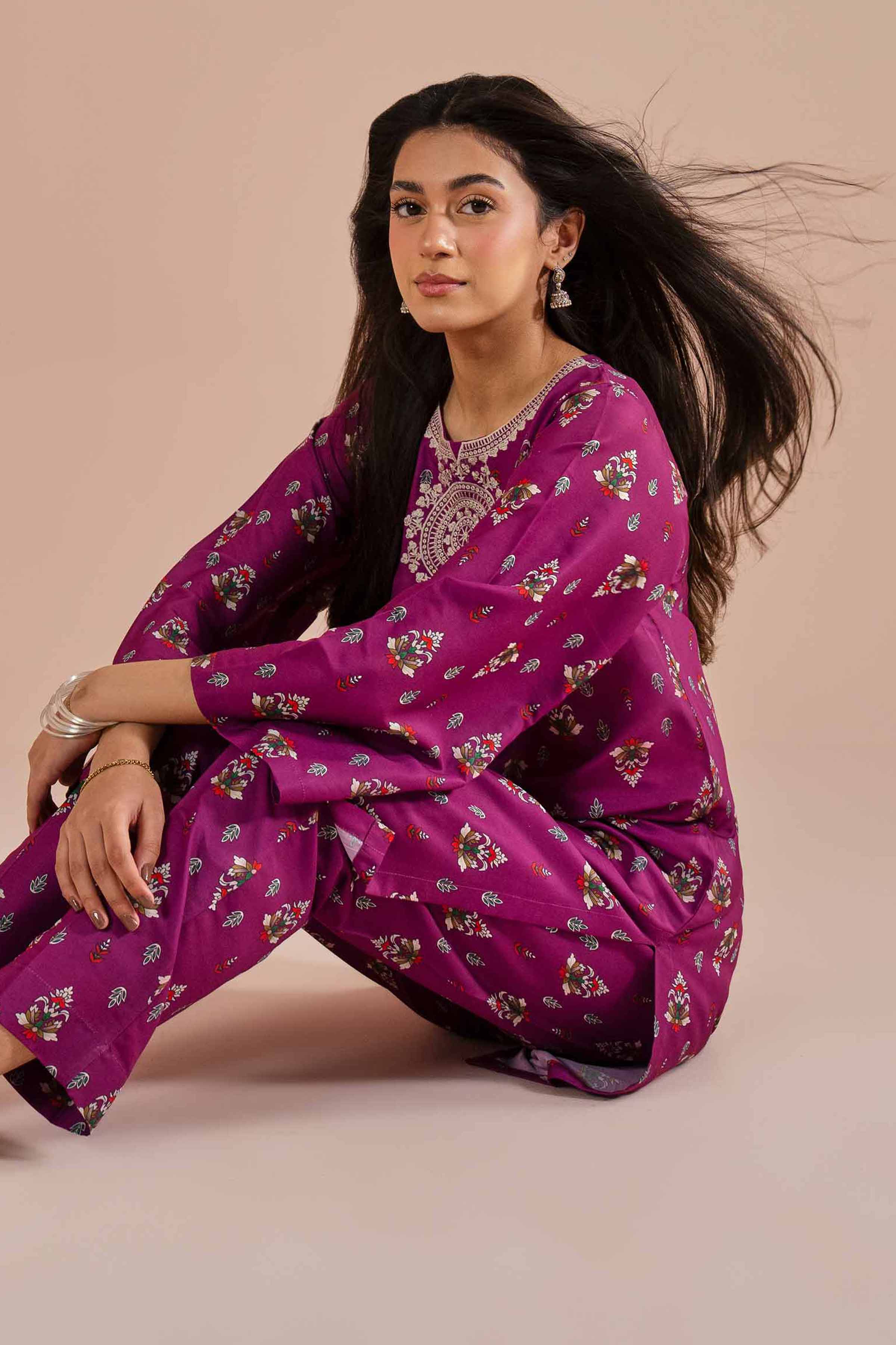 2 Piece - Printed Embroidered Suit - PE26-24 - Image 7