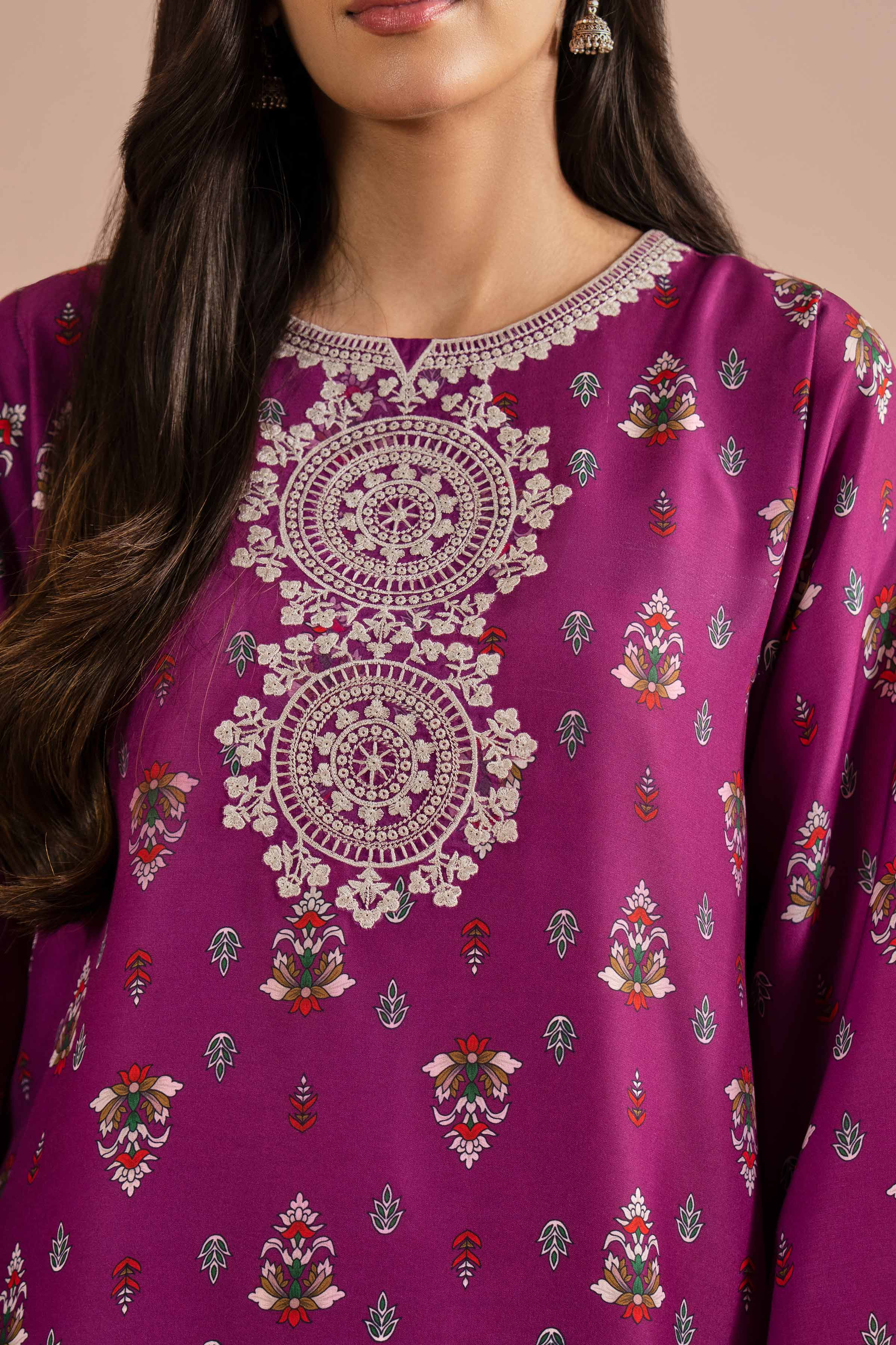 2 Piece - Printed Embroidered Suit - PE26-24 - Image 8