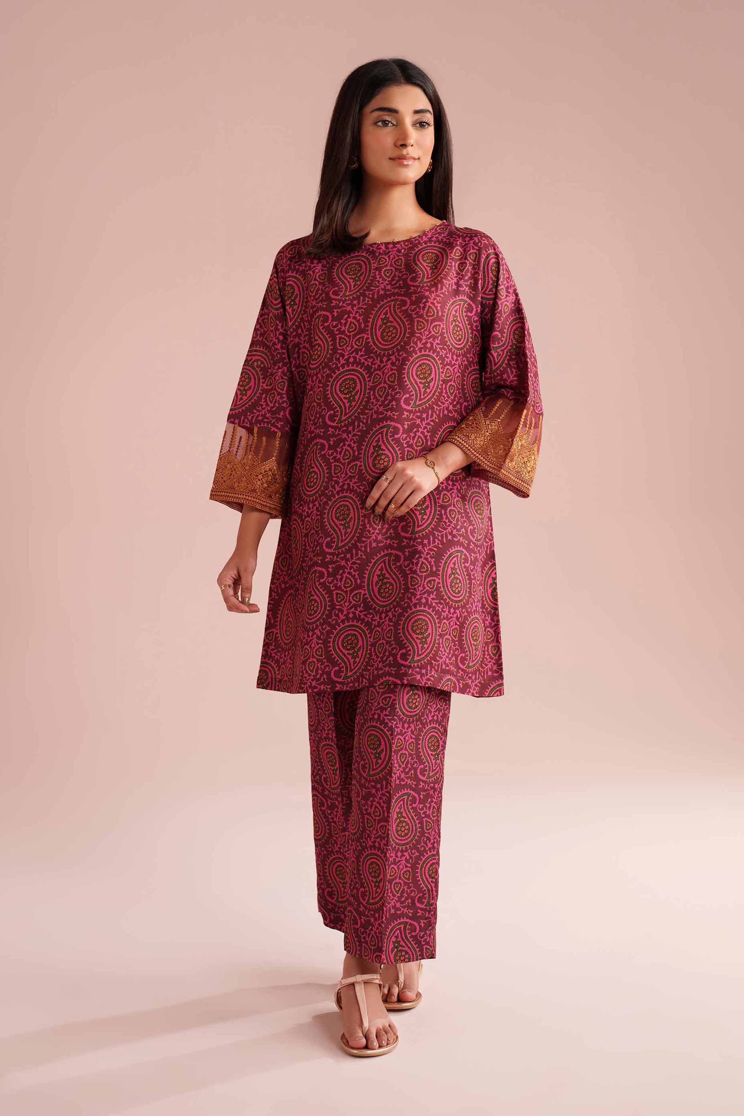 2 Piece - Printed Embroidered Suit - PE26-25 - Image 4