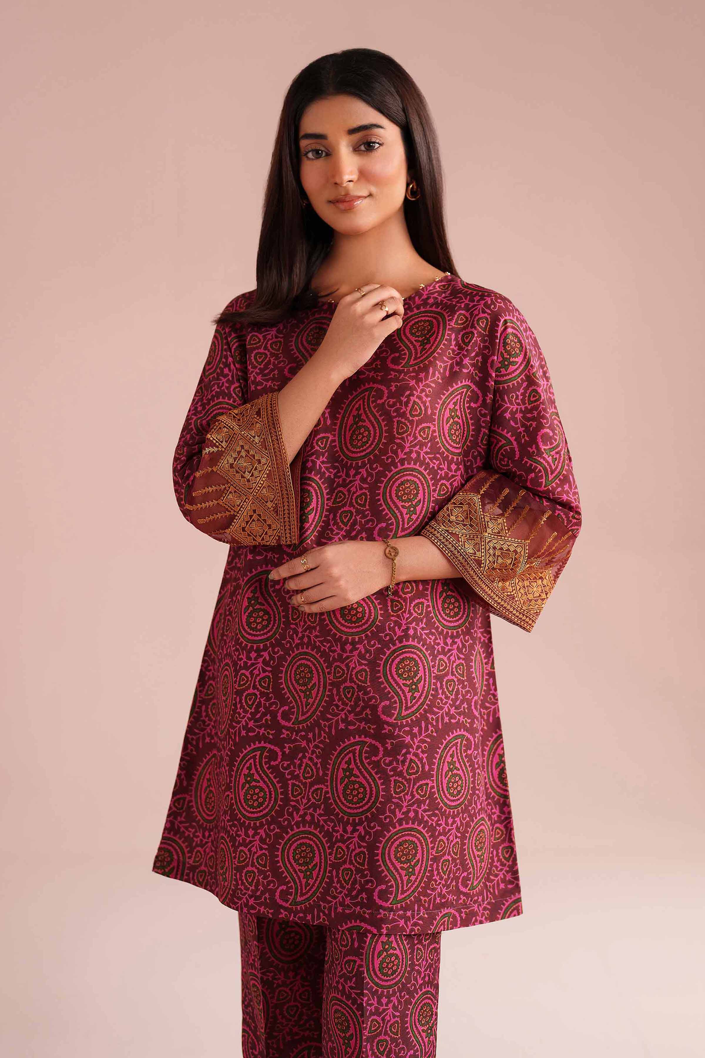 2 Piece - Printed Embroidered Suit - PE26-25 - Image 5